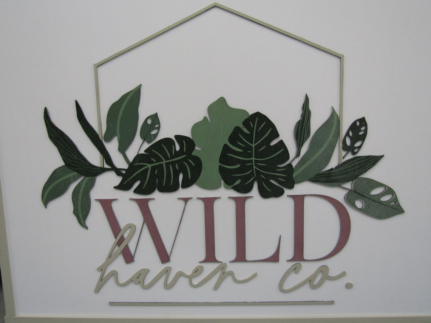 Tailor Made Wild Plant Monstera Leafs Commercial Signage Custom Personalized Green Modern Cute Trendy Logo Green Company Co Raised Letters