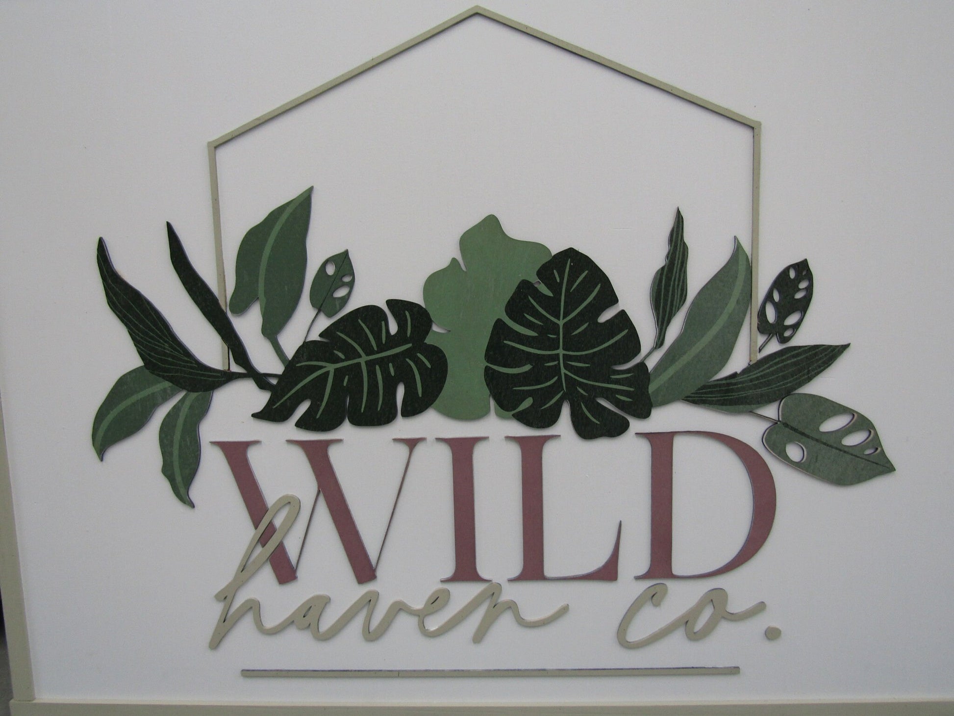 Tailor Made Wild Plant Monstera Leafs Commercial Signage Custom Personalized Green Modern Cute Trendy Logo Green Company Co Raised Letters