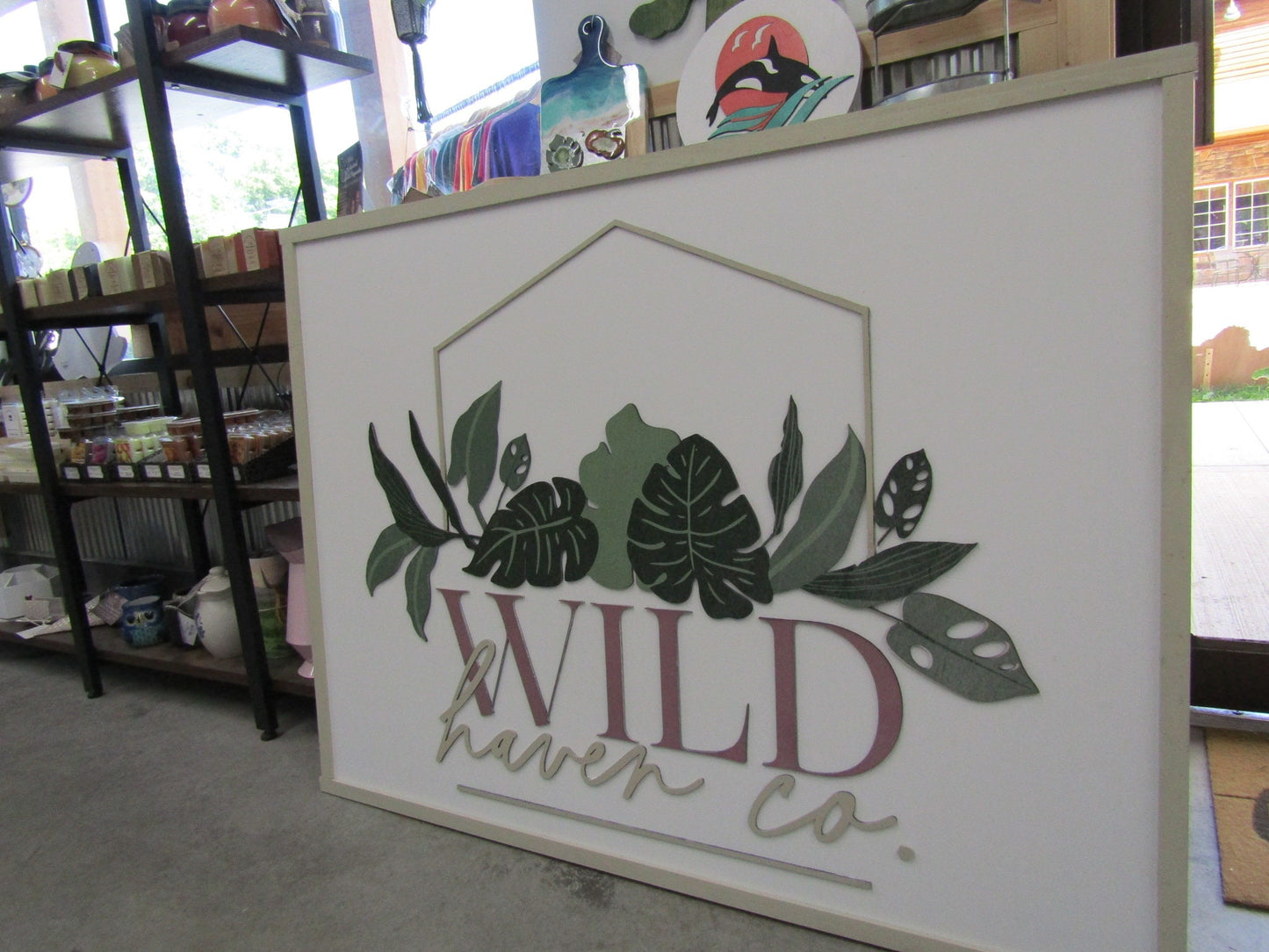 Tailor Made Wild Plant Monstera Leafs Commercial Signage Custom Personalized Green Modern Cute Trendy Logo Green Company Co Raised Letters