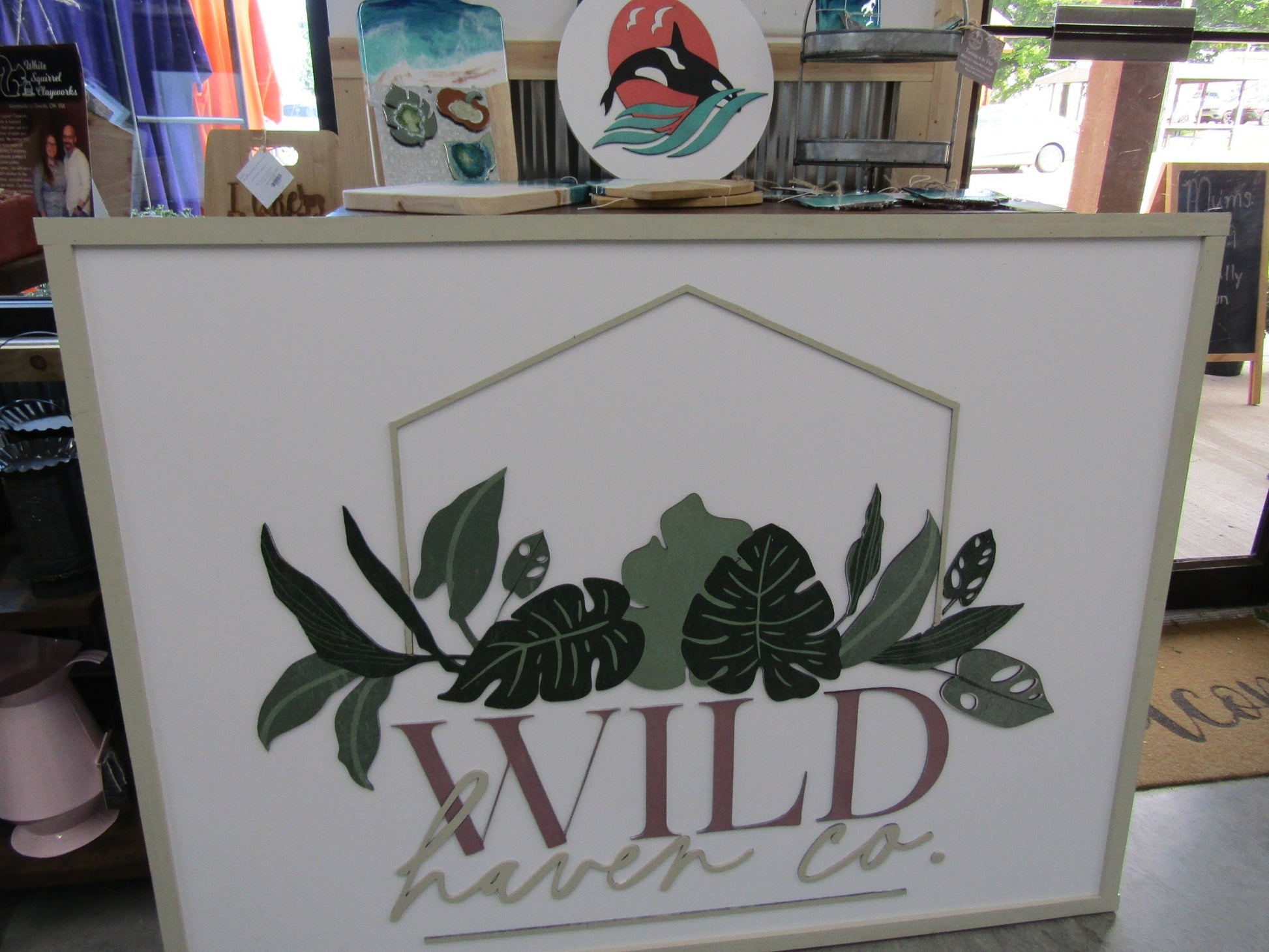 Tailor Made Wild Plant Monstera Leafs Commercial Signage Custom Personalized Green Modern Cute Trendy Logo Green Company Co Raised Letters