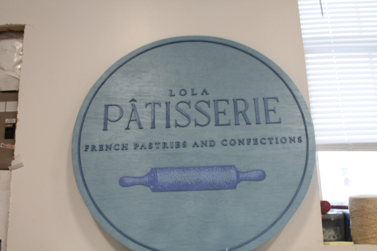 Custom Wooden Baker Confections Commerical Signage Entrance Your Logo Personalized Hanging Sign Raised Letters Round Printed Image Floral