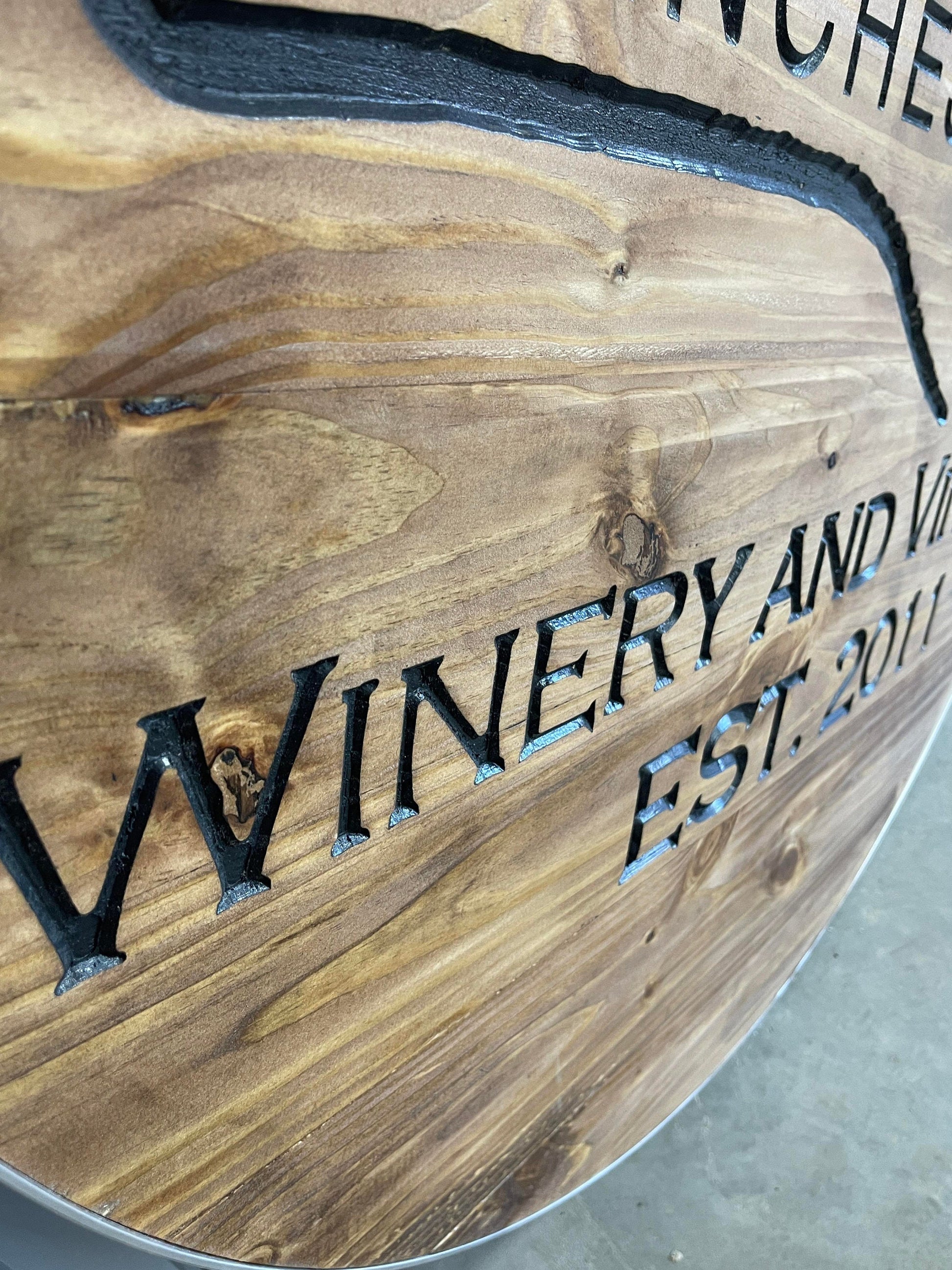 Custom Wooden Metal Wrapped Winery Sign Engraved Logo Vineyard Personalized Commerical Business Signage Routed Stained Color Filled