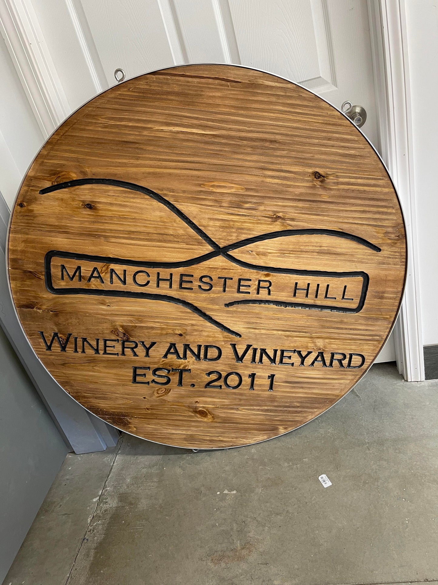Custom Wooden Metal Wrapped Winery Sign Engraved Logo Vineyard Personalized Commerical Business Signage Routed Stained Color Filled