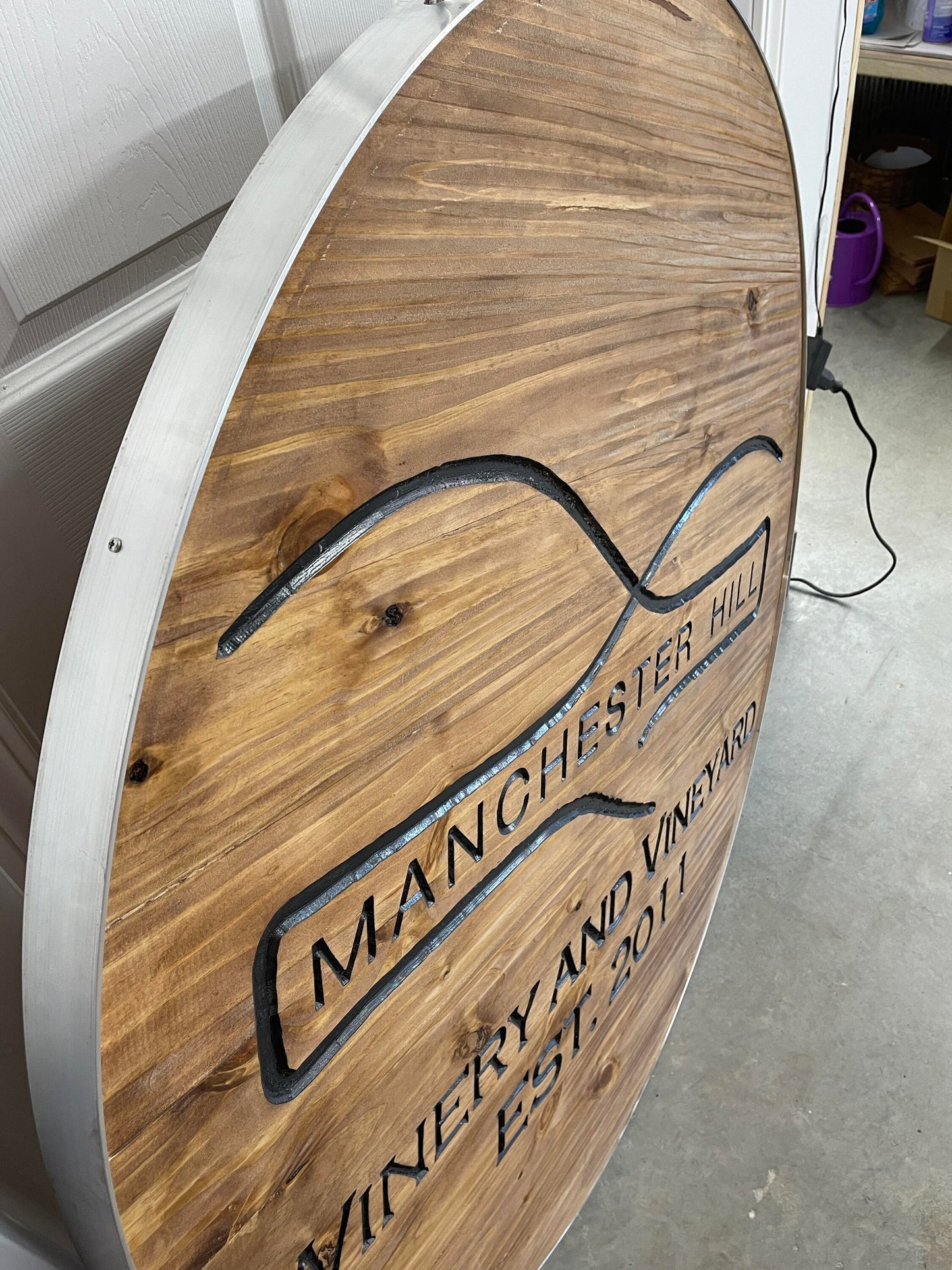 Custom Wooden Metal Wrapped Winery Sign Engraved Logo Vineyard Personalized Commerical Business Signage Routed Stained Color Filled