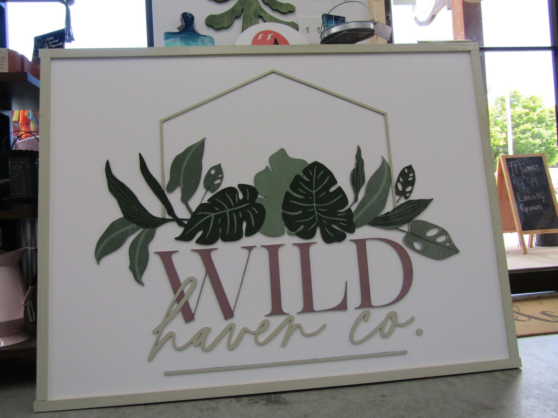 Tailor Made Wild Plant Monstera Leafs Commercial Signage Custom Personalized Green Modern Cute Trendy Logo Green Company Co Raised Letters