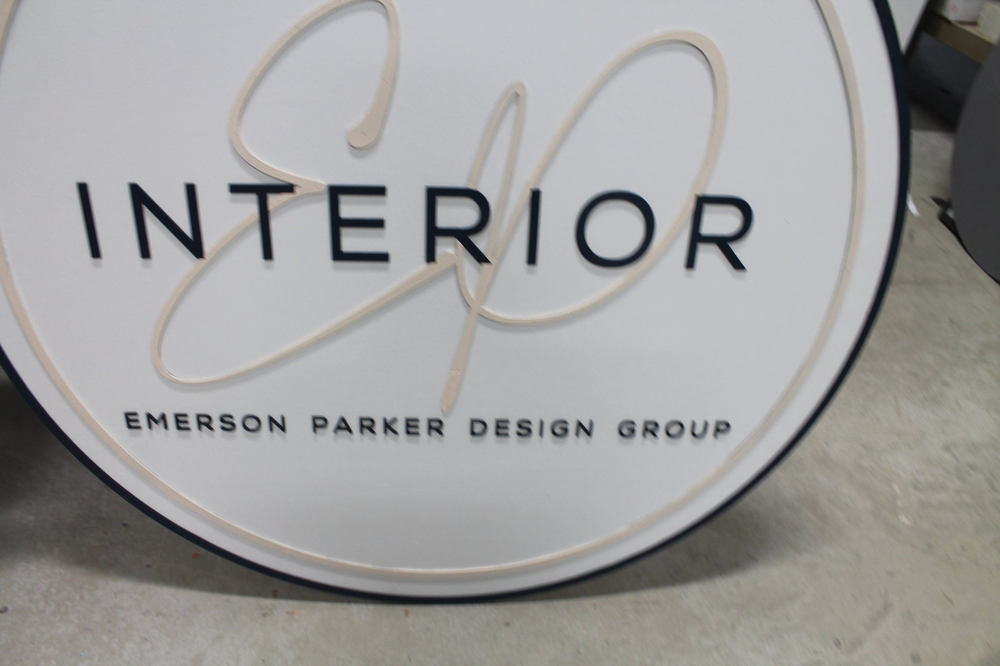 Custom Sign Round Business Interior Designer Group Commerical Signage Made to Order Logo Circle Wooden Handmade Raised Text Home Minimalist