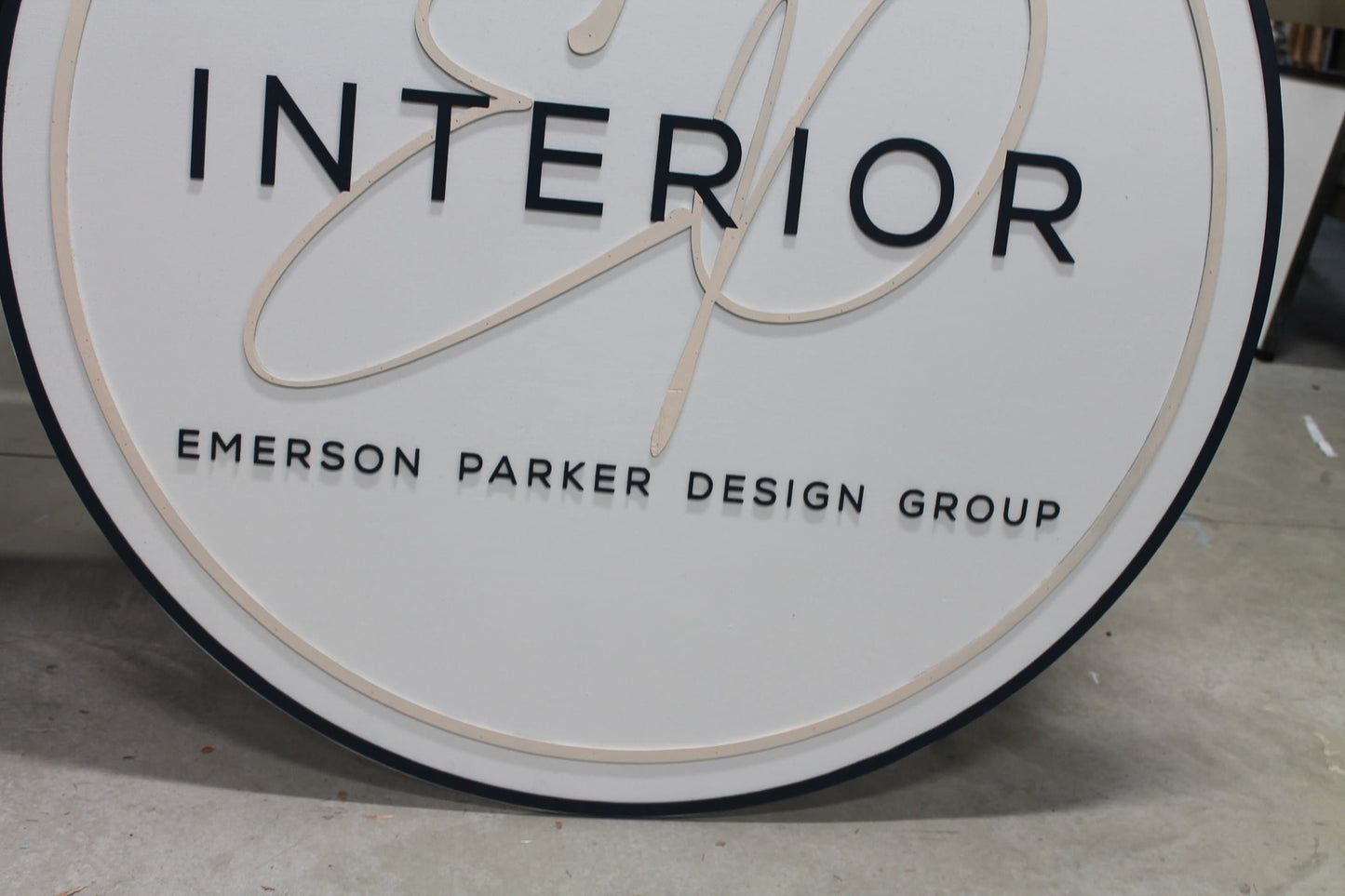 Custom Sign Round Business Interior Designer Group Commerical Signage Made to Order Logo Circle Wooden Handmade Raised Text Home Minimalist