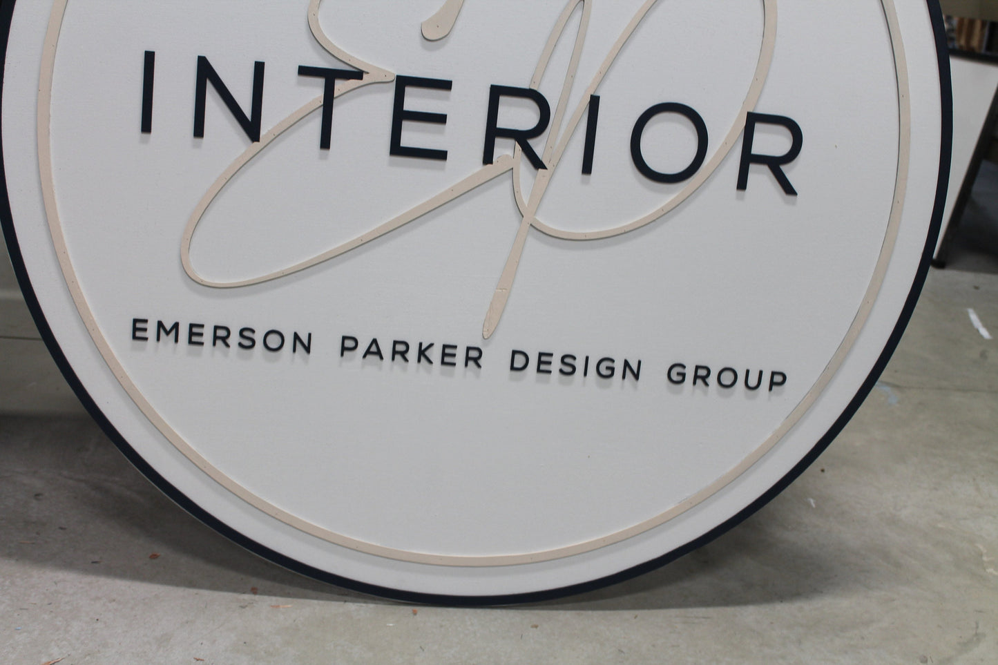 Custom Sign Round Business Interior Designer Group Commerical Signage Made to Order Logo Circle Wooden Handmade Raised Text Home Minimalist