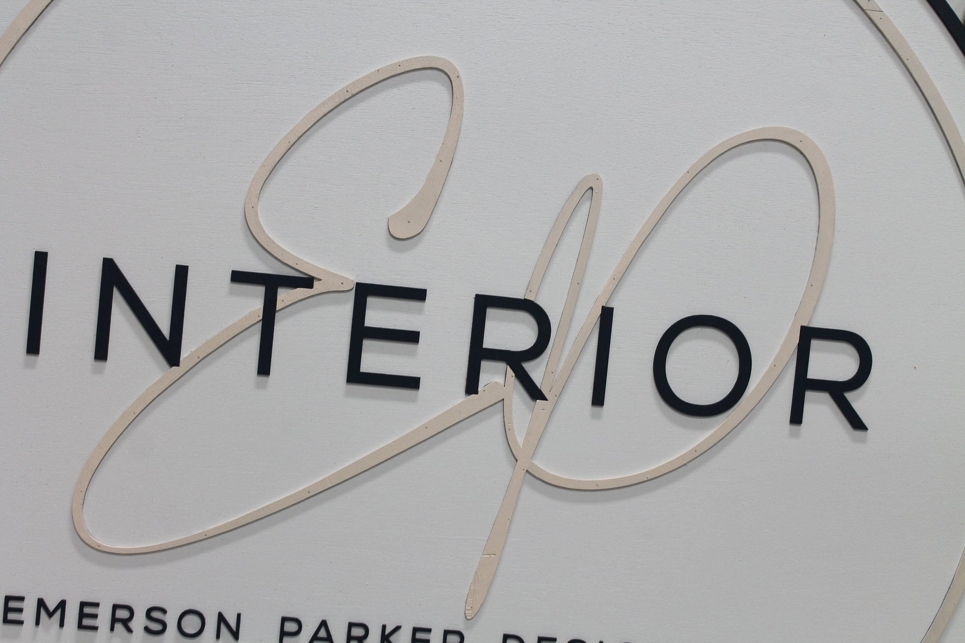 Custom Sign Round Business Interior Designer Group Commerical Signage Made to Order Logo Circle Wooden Handmade Raised Text Home Minimalist