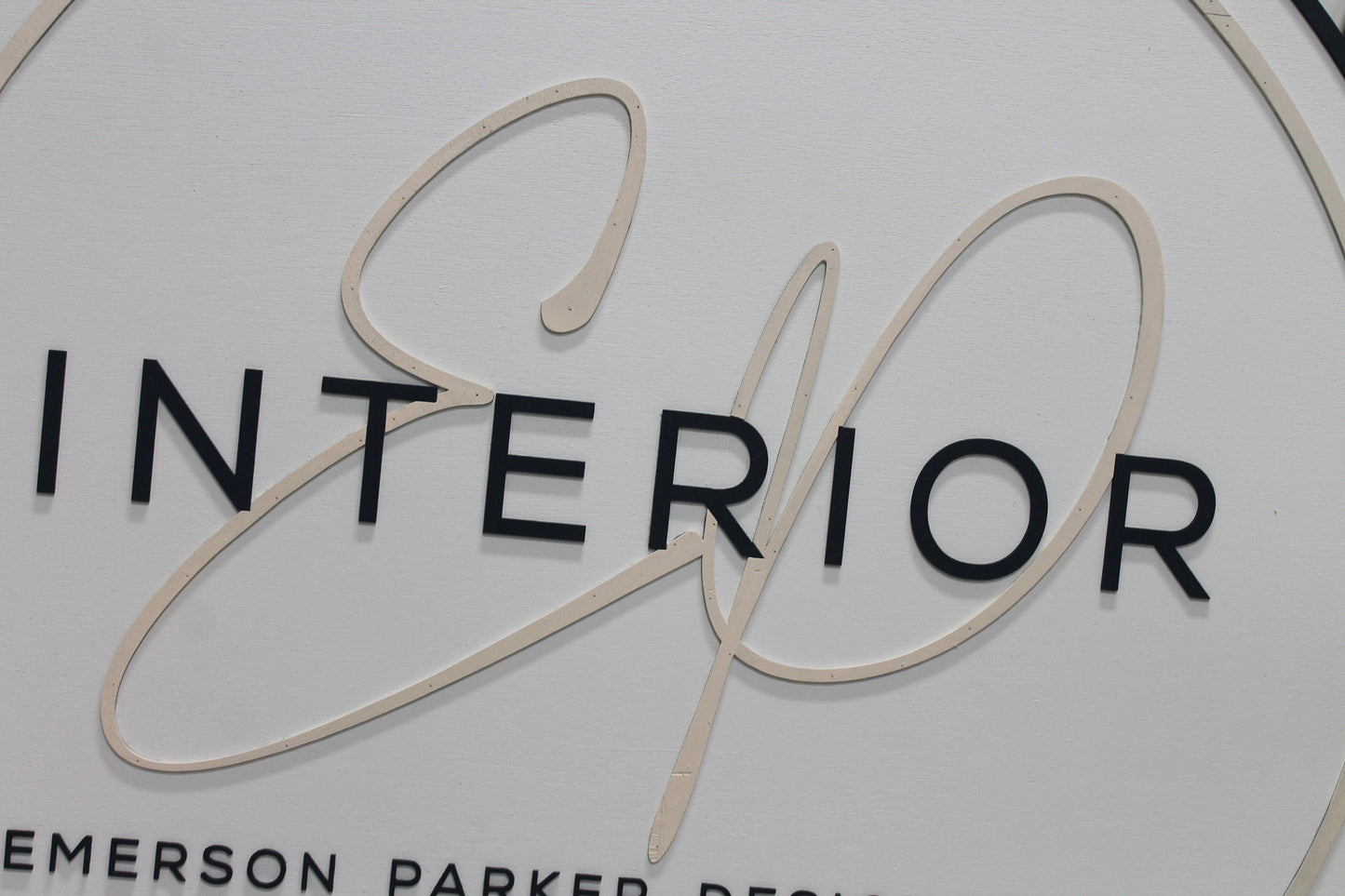 Custom Sign Round Business Interior Designer Group Commerical Signage Made to Order Logo Circle Wooden Handmade Raised Text Home Minimalist