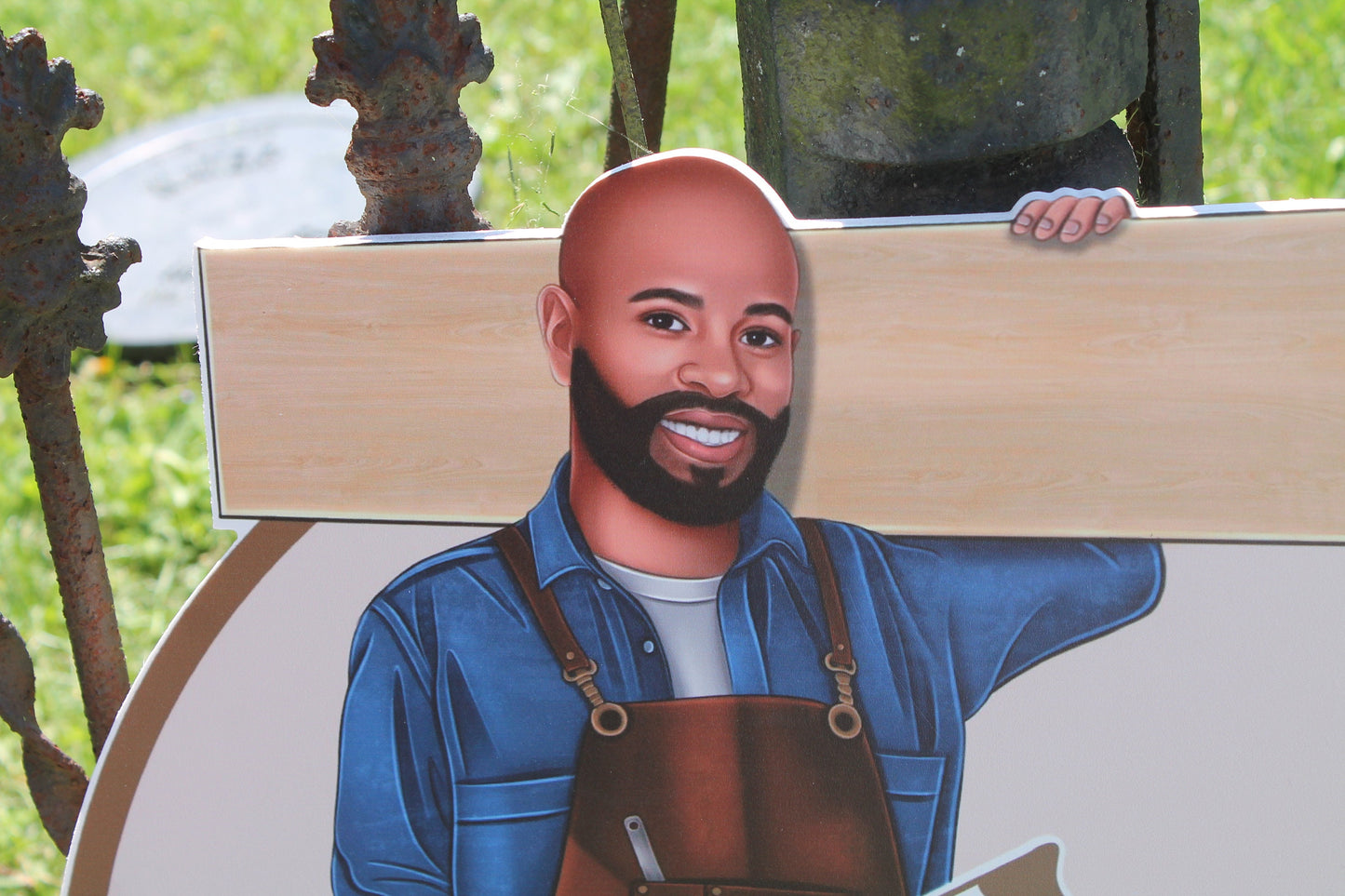 Woodshop Character Personalized Waterproof Sign Contoured Smooth Round Outdoor Ready for Business Logo Great for hanging or wall mounted