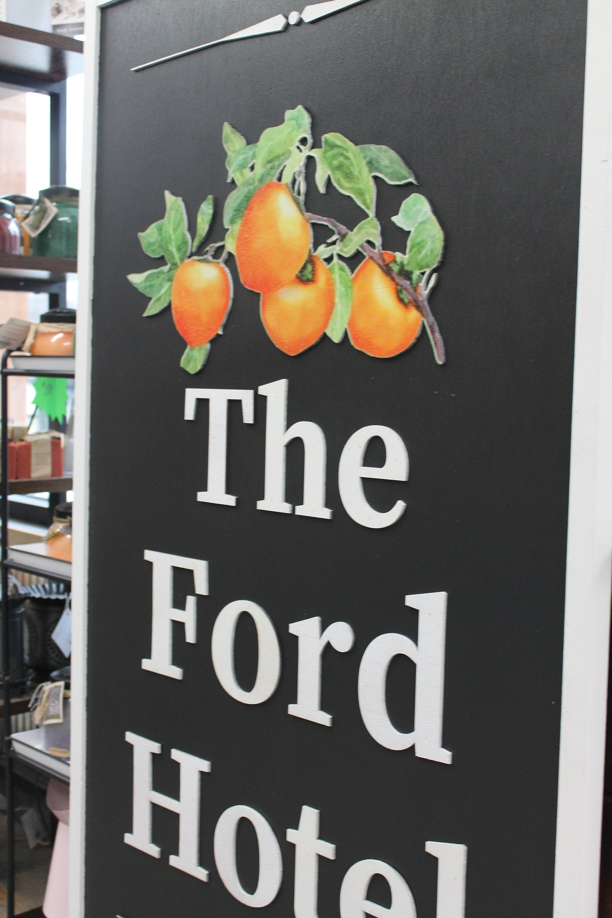 Hotel Peaches Oranges Customized Personalized Logo Uv printed and Raised letters Commerical Signage Elevated logo Business Front Sign
