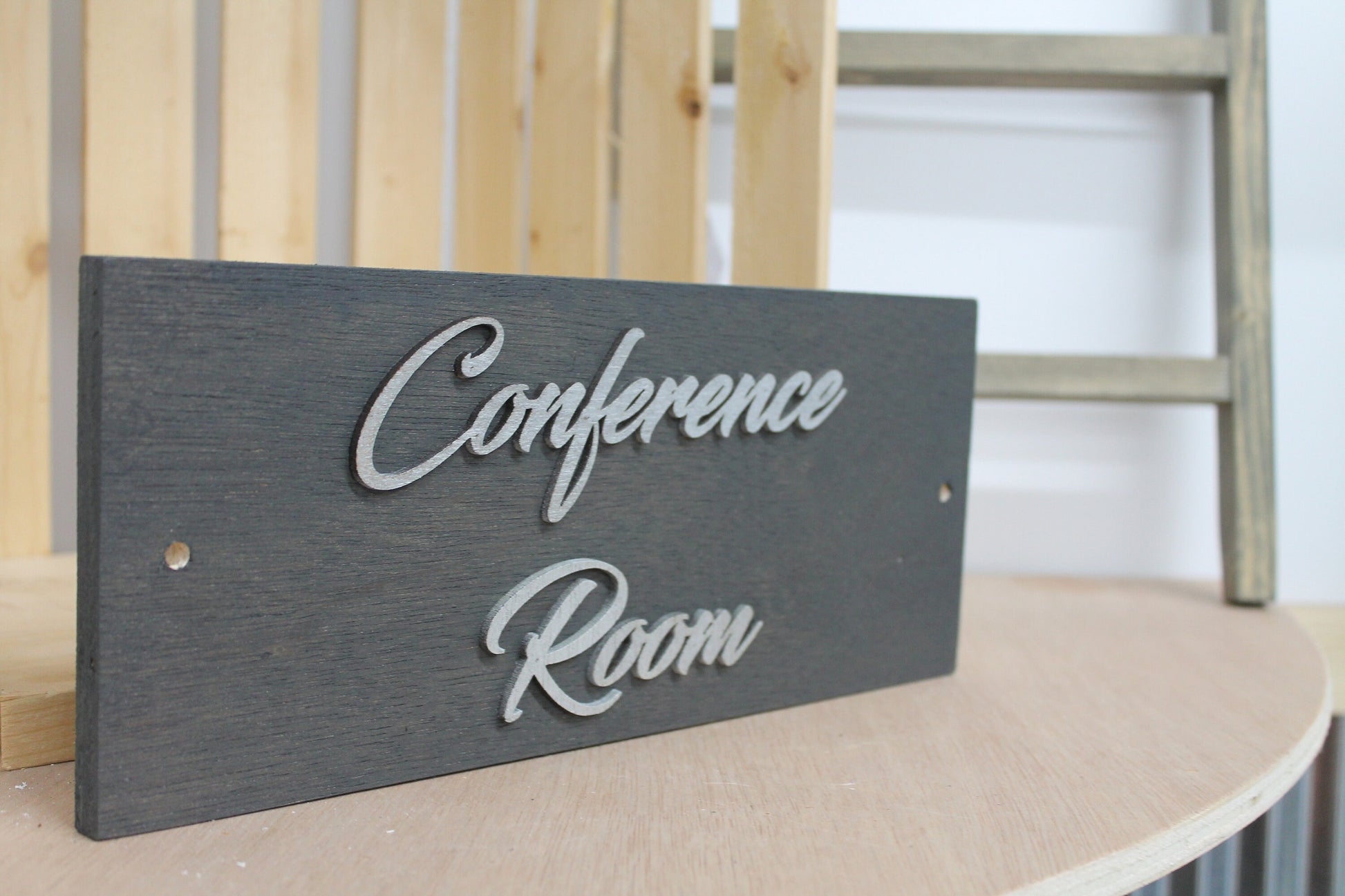 Conference Room Business Sign Unframed Commerical Signage 3D Raised Letters Company Personalized Wooden Sign Customizable Matching Direction