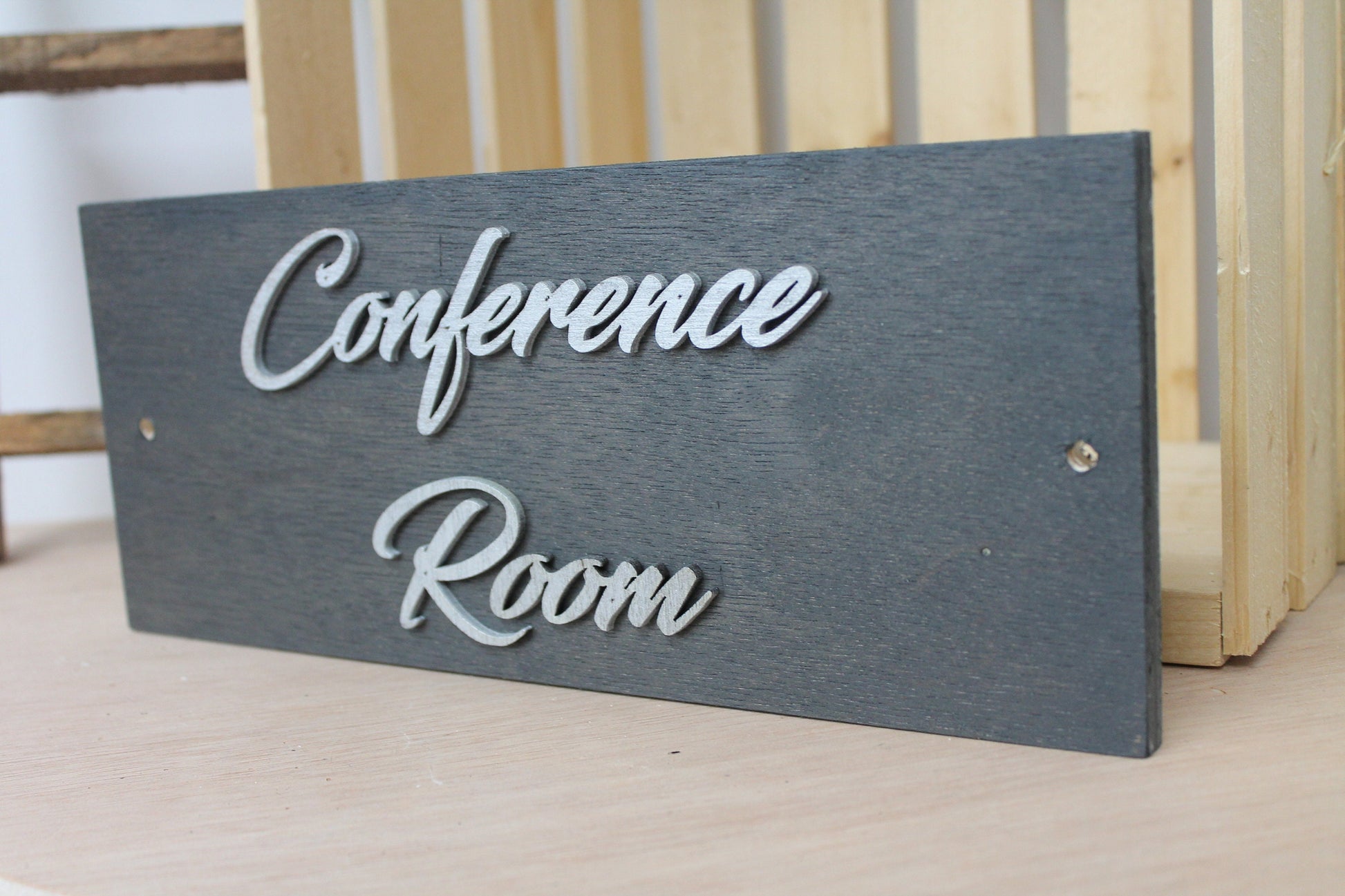 Conference Room Business Sign Unframed Commerical Signage 3D Raised Letters Company Personalized Wooden Sign Customizable Matching Direction