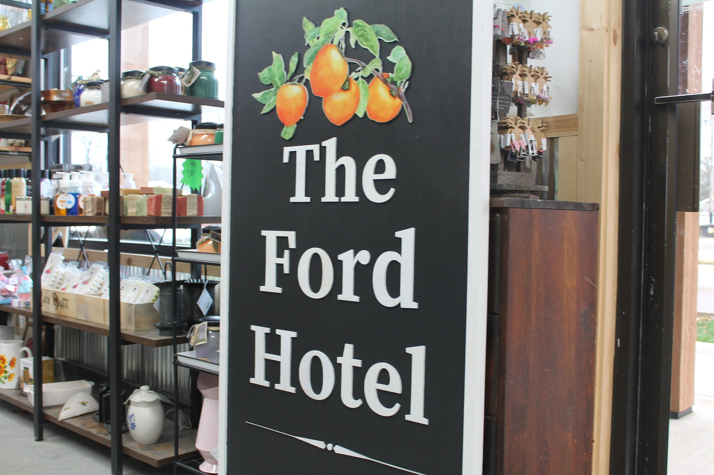 Hotel Peaches Oranges Customized Personalized Logo Uv printed and Raised letters Commerical Signage Elevated logo Business Front Sign