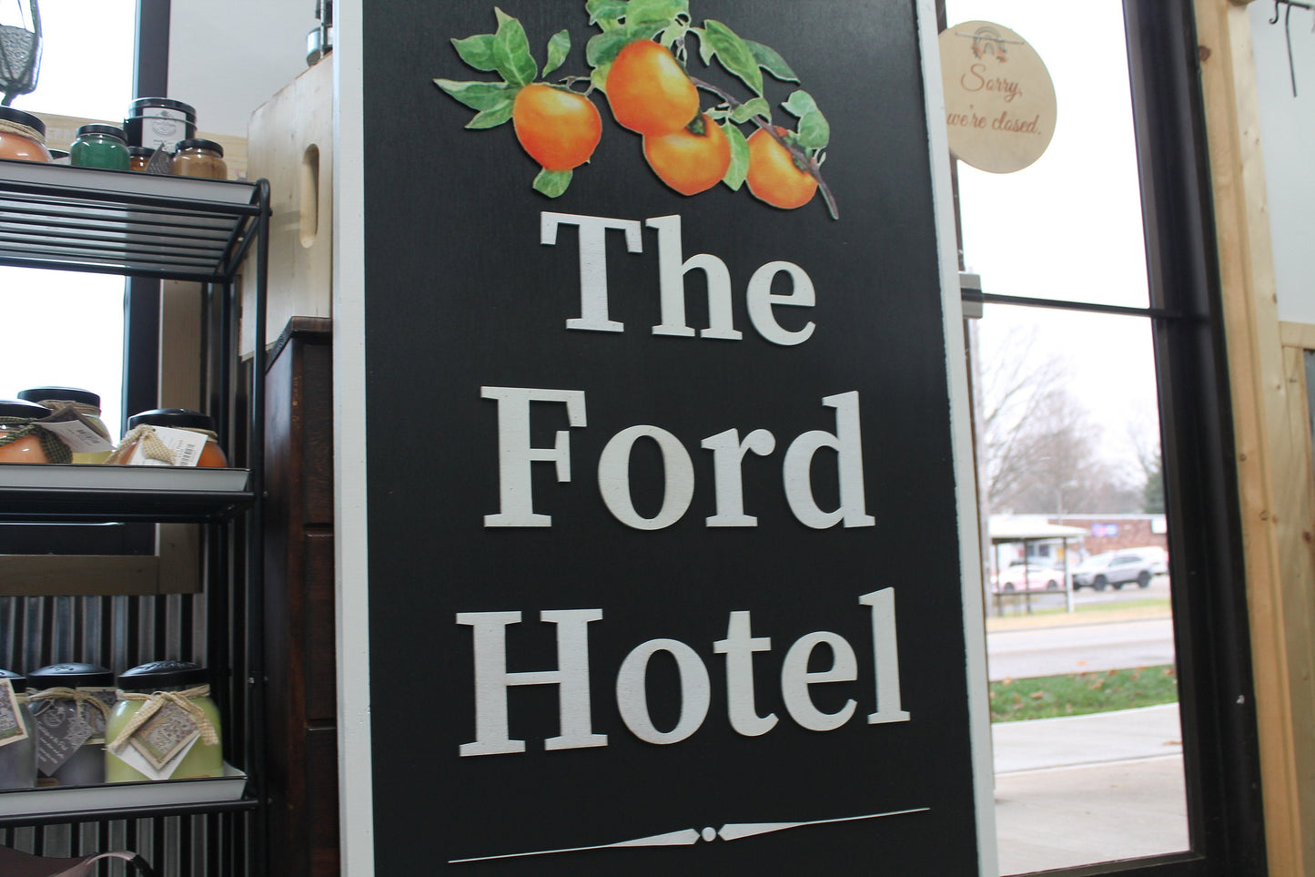 Hotel Peaches Oranges Customized Personalized Logo Uv printed and Raised letters Commerical Signage Elevated logo Business Front Sign