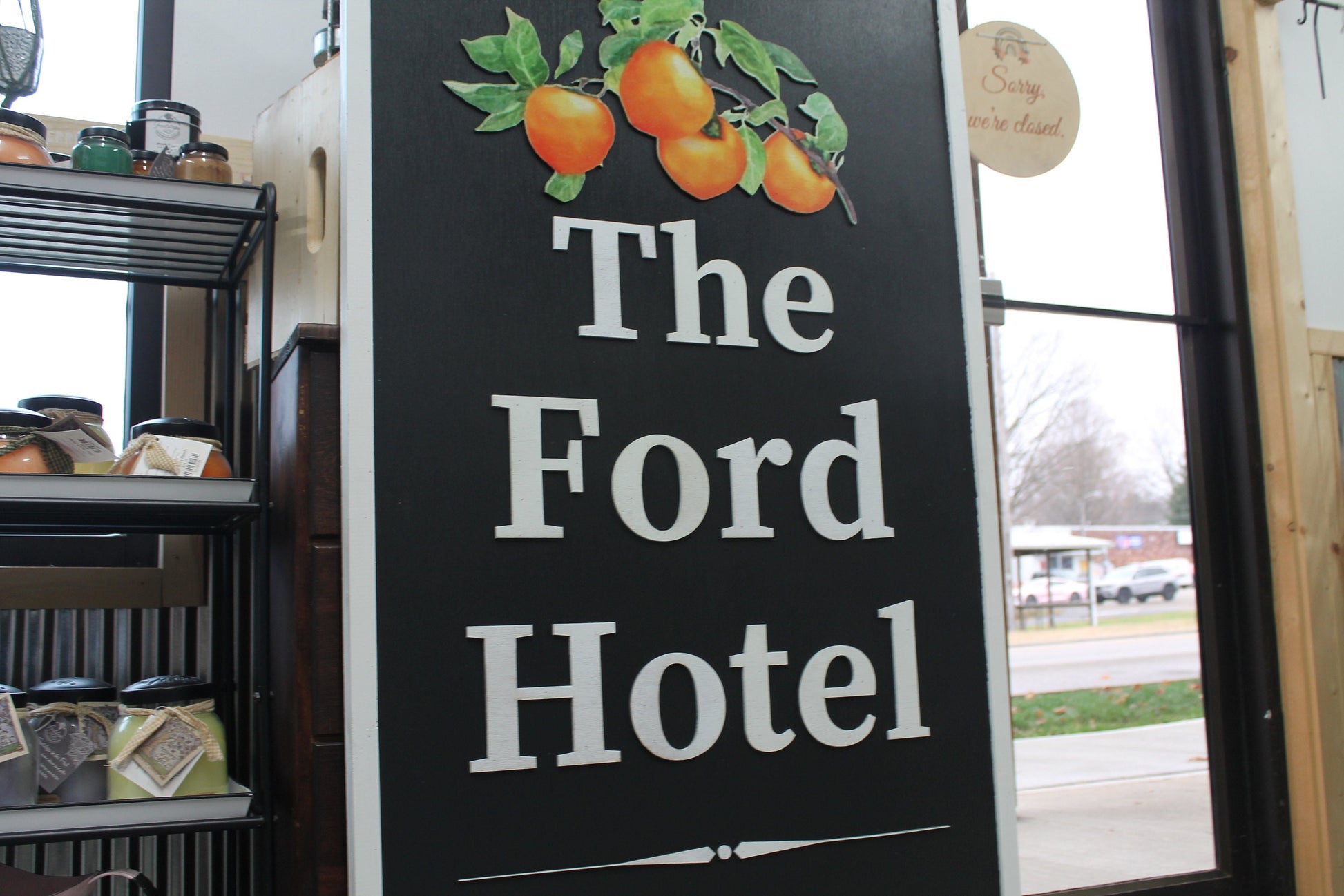 Hotel Peaches Oranges Customized Personalized Logo Uv printed and Raised letters Commerical Signage Elevated logo Business Front Sign