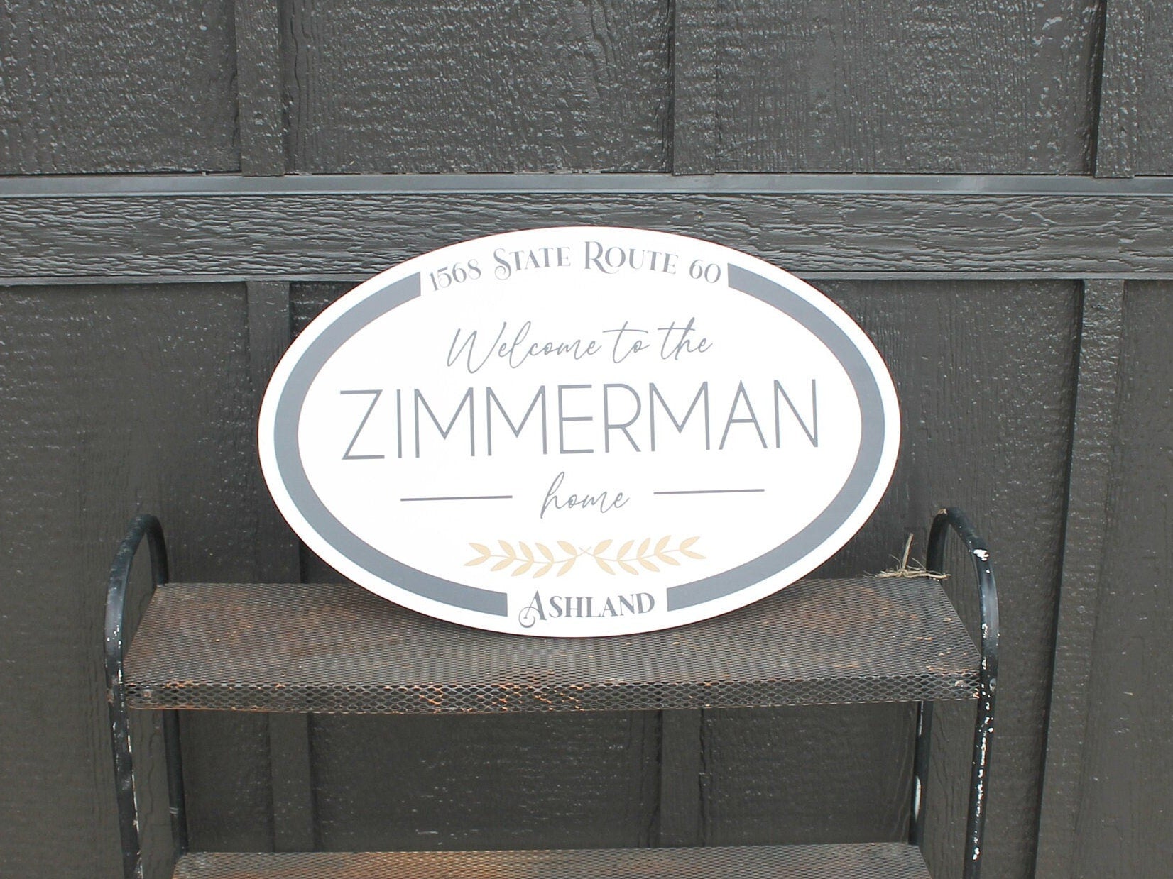 Oval Textured Outdoor Custom Made Sign Home Welcome PVC Weather Water Proof Sturdy Family Fade Mold Resistant Personalized Printed Any Color