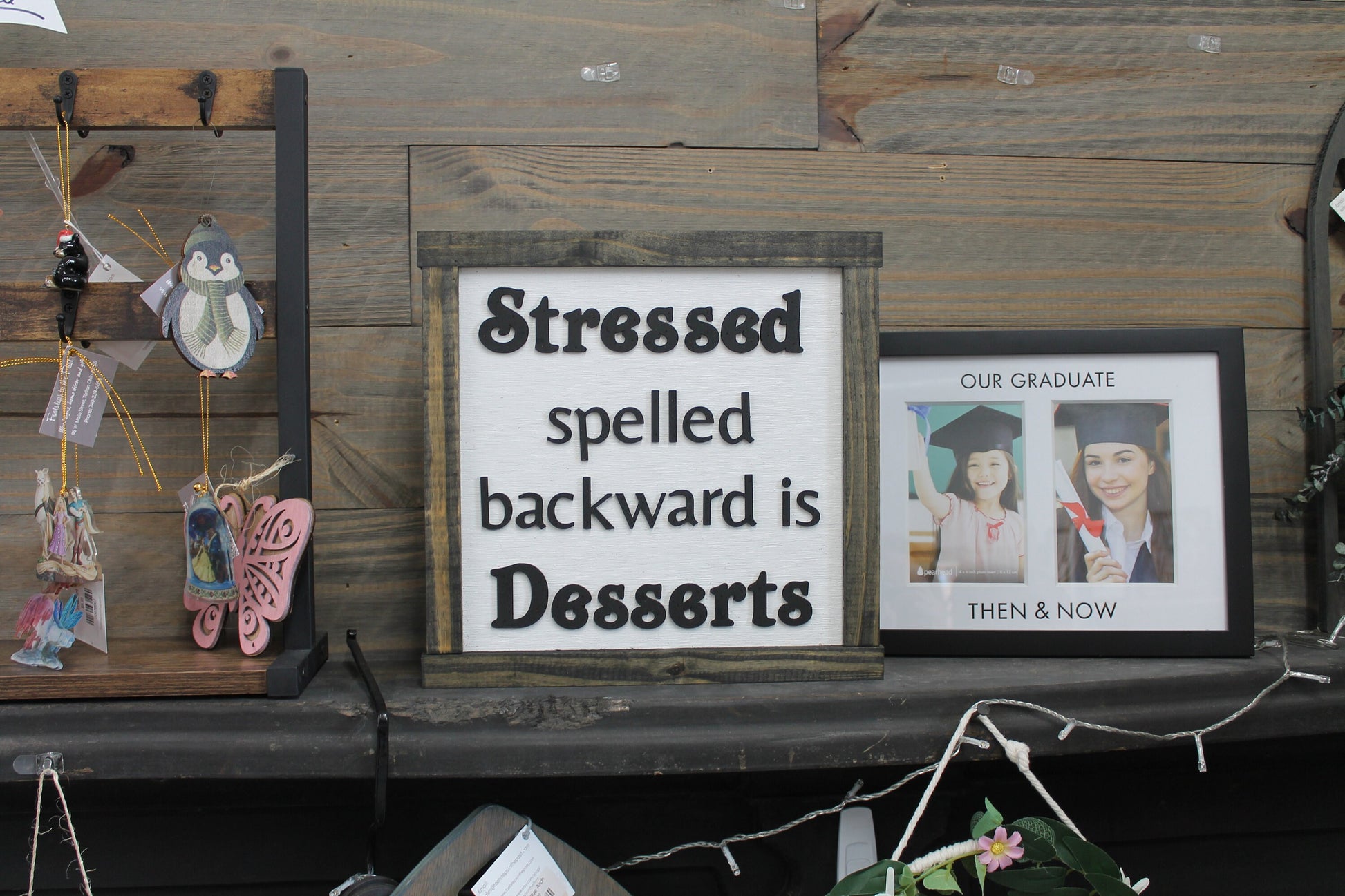 Stressed Humor Desserts Spelled Backwards Funny Bakery Baking Foodie Handmade Decor Home Decor Kitchen Wooden Raised Sign Lifted Framed