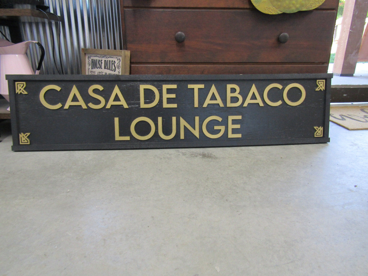 Custom Tobacco Lounge Embellishments Ranch Sign Over-sized Rustic Business Name Logo Wood Laser Cut Out 3D Extra Large Sign Black and Gold