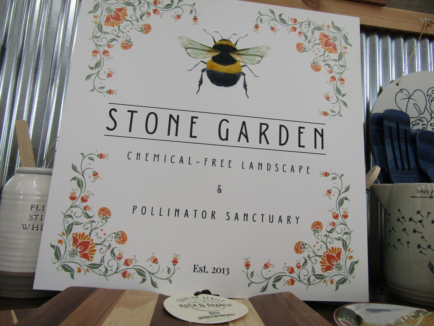 Bee Garden Small Business Sign Logo Your Actual Logo Square Hanging Sign Booth Custom Square Personalized Wall Art Color Wood Print