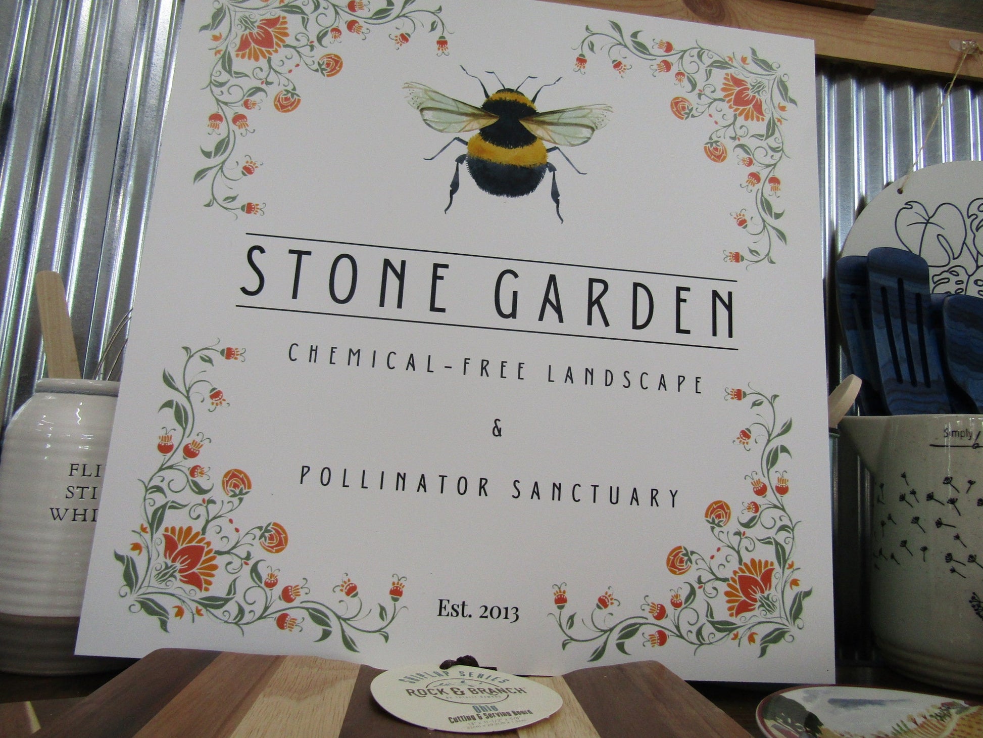 Bee Garden Small Business Sign Logo Your Actual Logo Square Hanging Sign Booth Custom Square Personalized Wall Art Color Wood Print