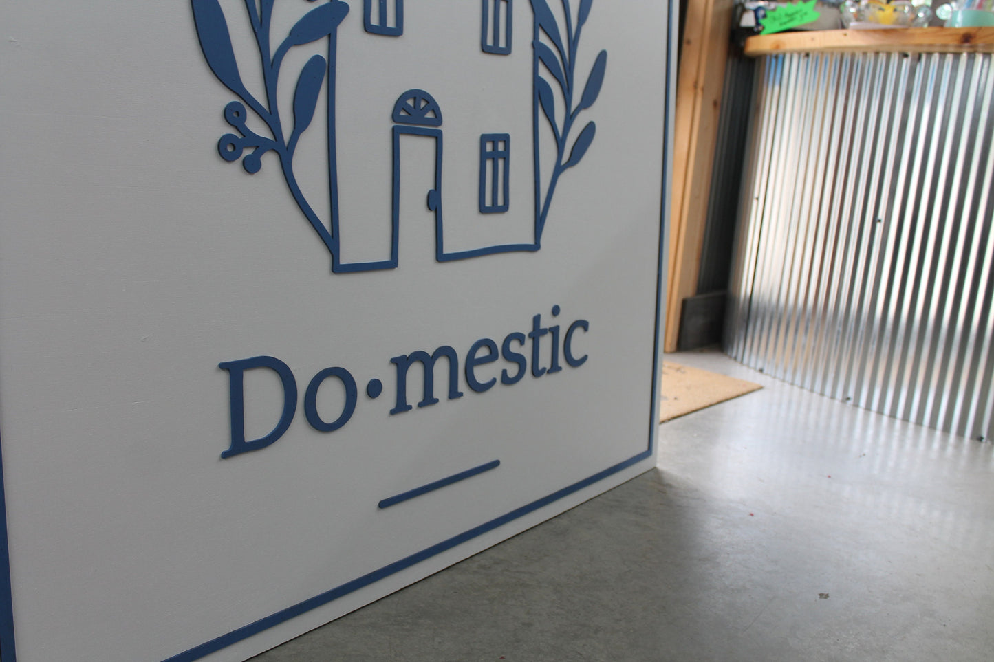 Domestic Home Design Custom Sign Square Business Commerical Signage 3D Blue and White Laurels Home Boutique Made to Order Wooden Handmade