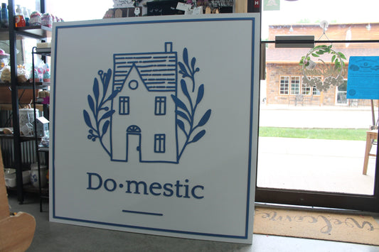 Domestic Home Design Custom Sign Square Business Commerical Signage 3D Blue and White Laurels Home Boutique Made to Order Wooden Handmade