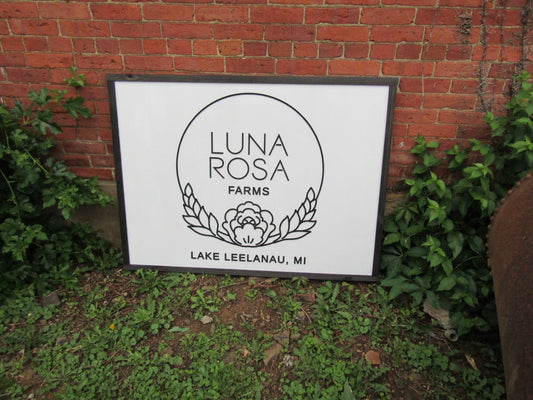Luna Rosa Farms Homestead Sign Commerical Signage Floral Hoop Wreath Minimalist Style Handmade Decor 3d Wood Laser Cut Sign Farmhouse Flower