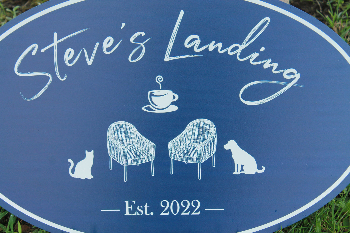 Oval PVC Weatherproof Sign Custom Plastic Smooth Personalized Beach House Lake House Get Away Great Outdoor Signage Landing Relax