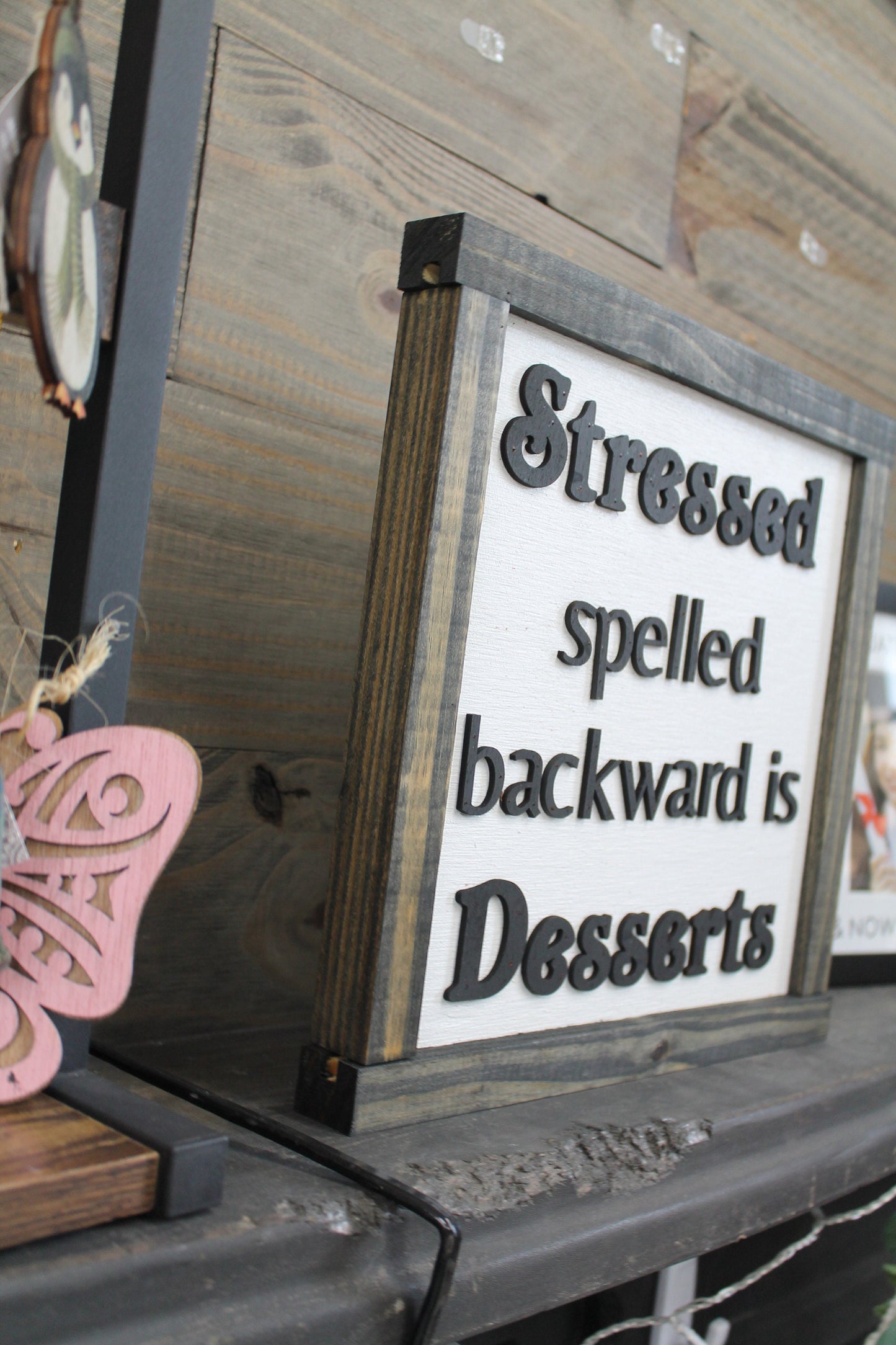 Stressed Humor Desserts Spelled Backwards Funny Bakery Baking Foodie Handmade Decor Home Decor Kitchen Wooden Raised Sign Lifted Framed