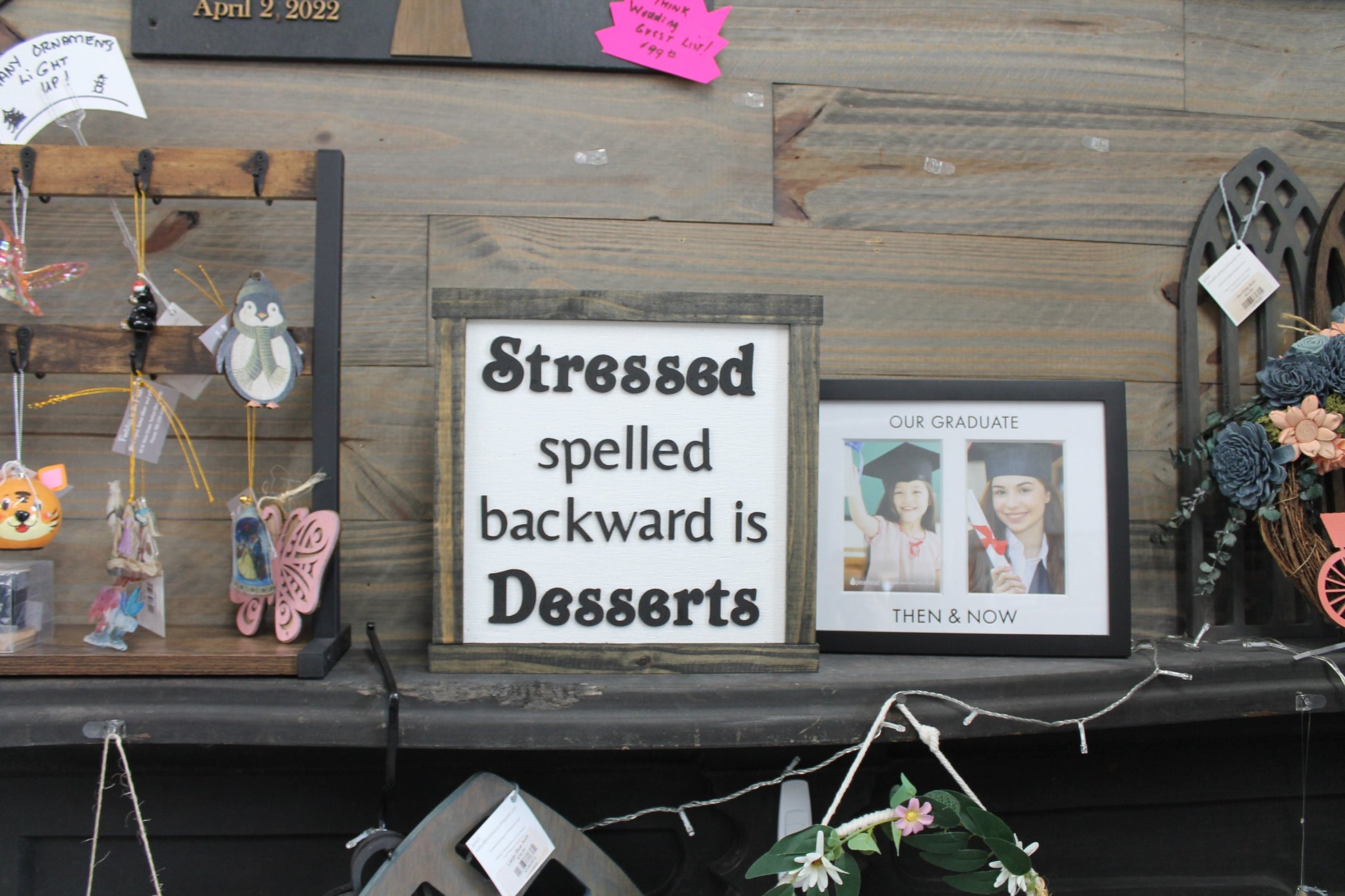 Stressed Humor Desserts Spelled Backwards Funny Bakery Baking Foodie Handmade Decor Home Decor Kitchen Wooden Raised Sign Lifted Framed