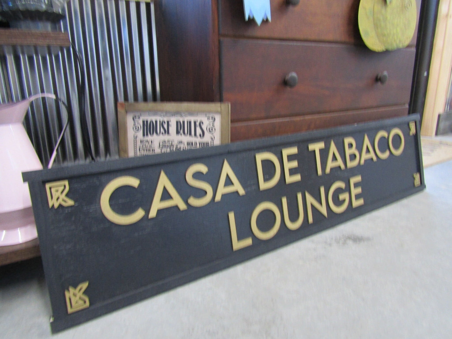 Custom Tobacco Lounge Embellishments Ranch Sign Over-sized Rustic Business Name Logo Wood Laser Cut Out 3D Extra Large Sign Black and Gold