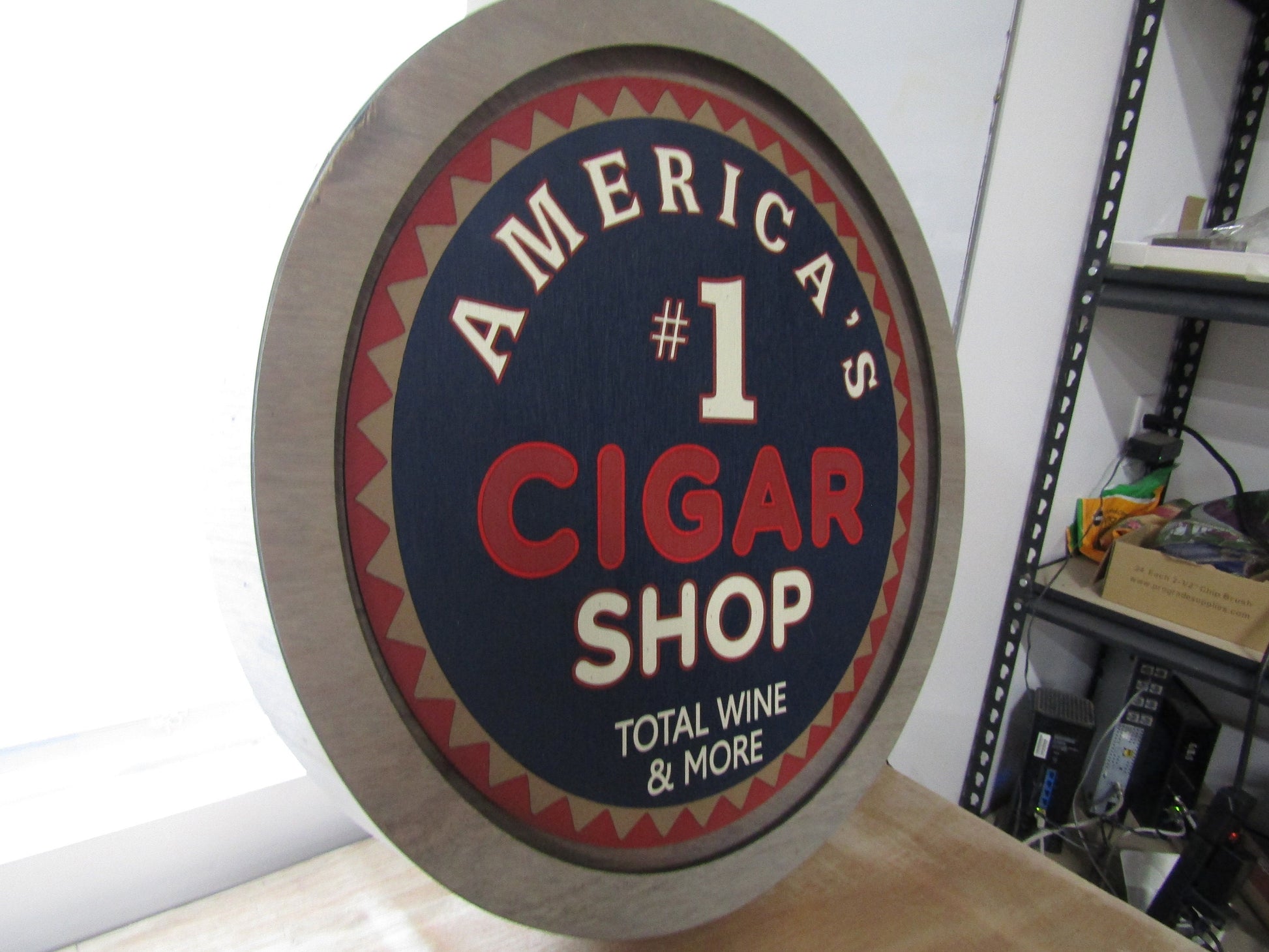 Custom Wood Cigar Shop #1 America Red White And Blue Wine LED Light Sign Commerical Signage Bar Store Convenient Shop Basement Handmade