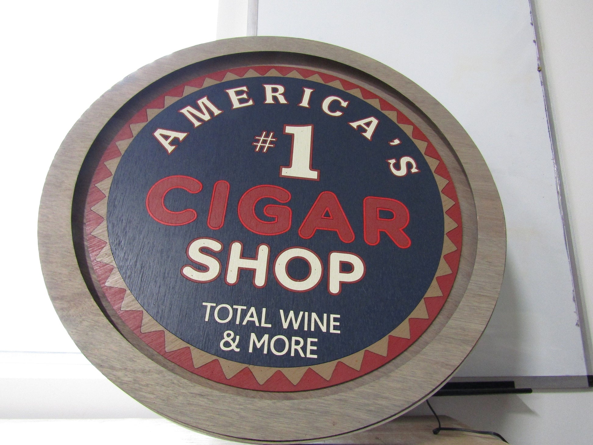 Custom Wood Cigar Shop #1 America Red White And Blue Wine LED Light Sign Commerical Signage Bar Store Convenient Shop Basement Handmade
