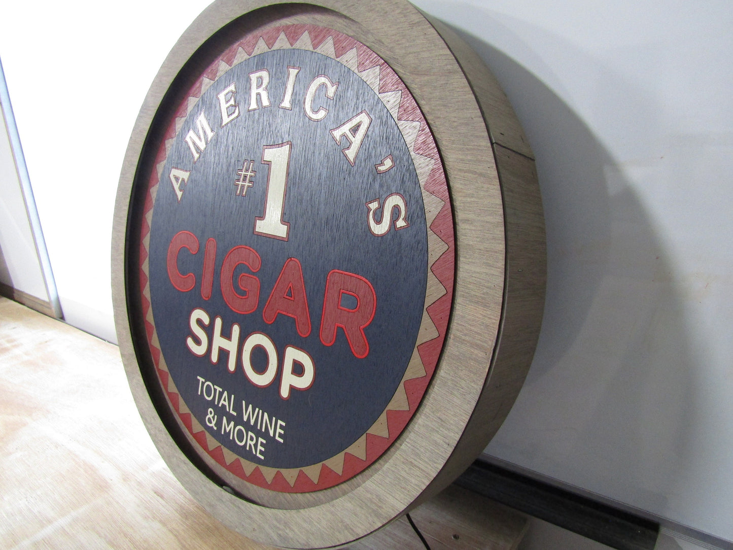 Custom Wood Cigar Shop #1 America Red White And Blue Wine LED Light Sign Commerical Signage Bar Store Convenient Shop Basement Handmade