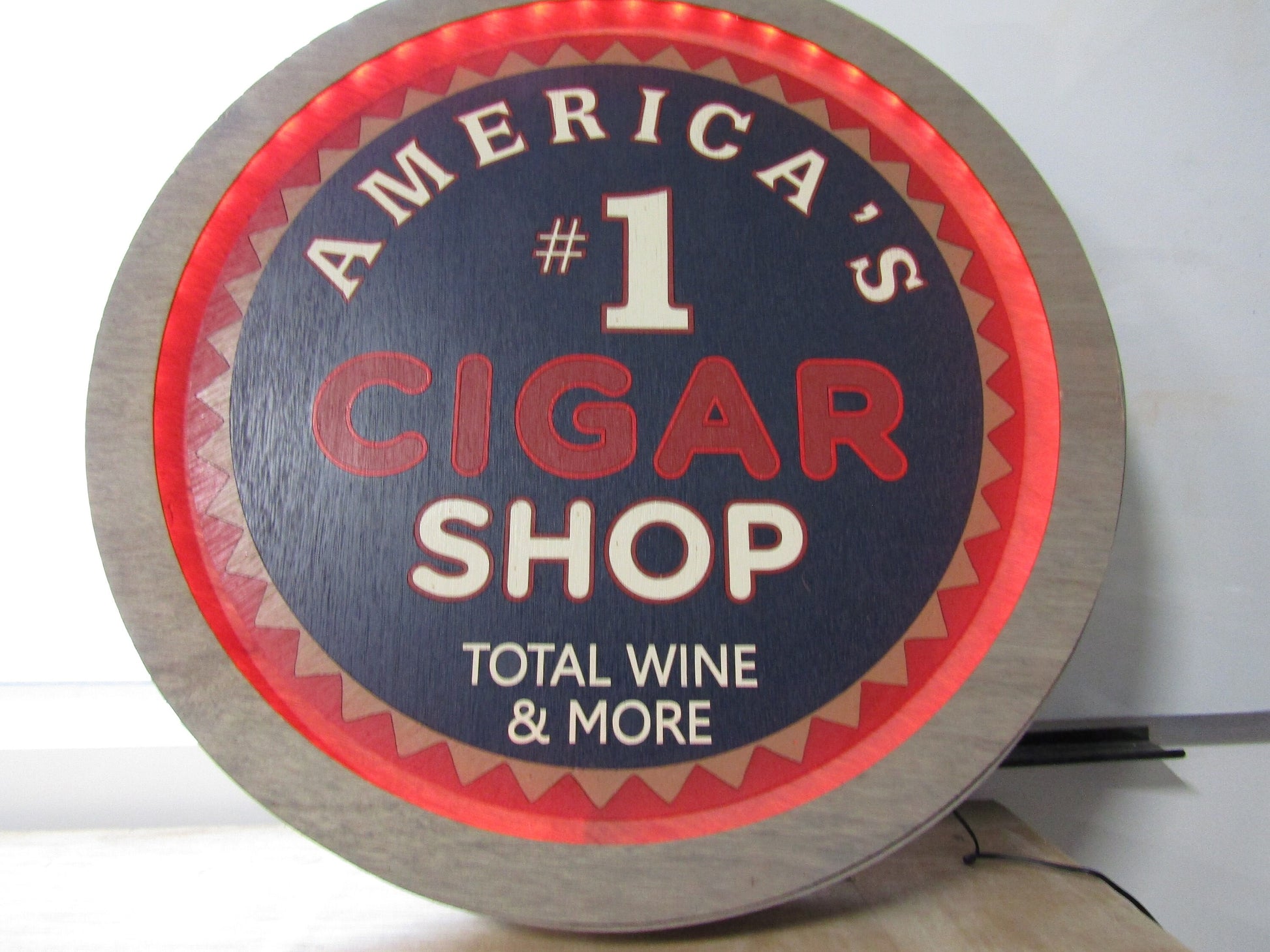 Custom Wood Cigar Shop #1 America Red White And Blue Wine LED Light Sign Commerical Signage Bar Store Convenient Shop Basement Handmade