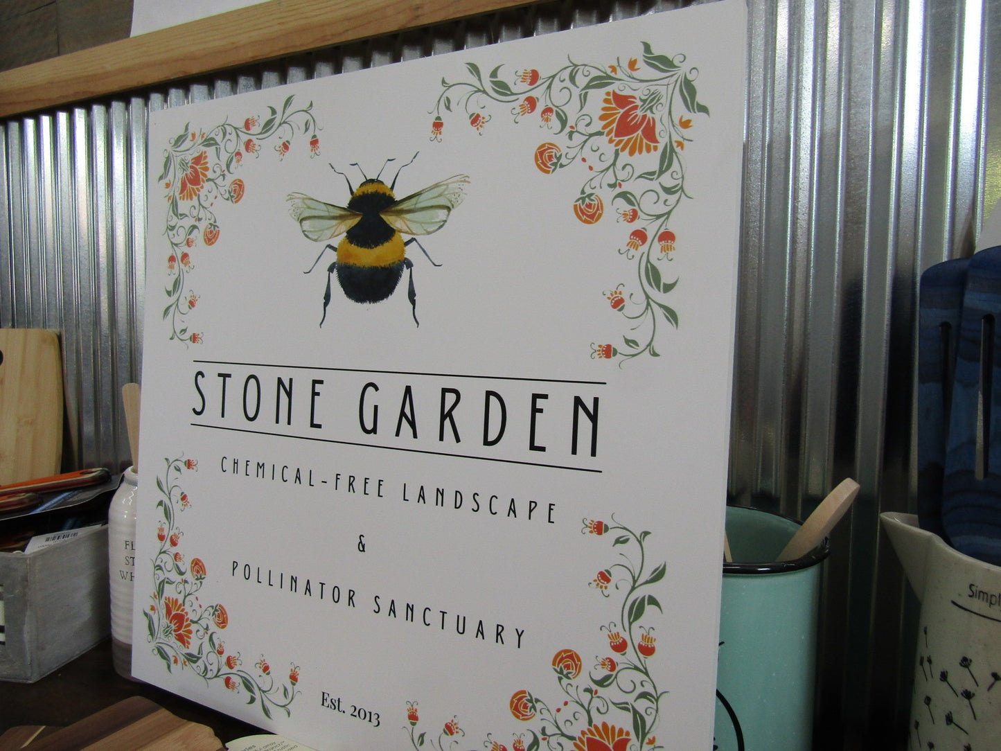 Bee Garden Small Business Sign Logo Your Actual Logo Square Hanging Sign Booth Custom Square Personalized Wall Art Color Wood Print