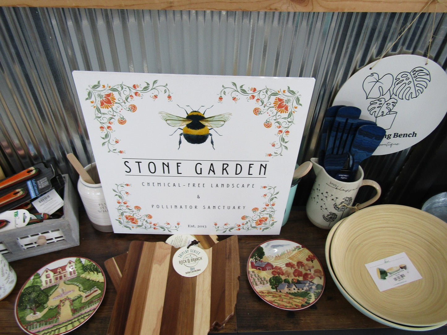 Bee Garden Small Business Sign Logo Your Actual Logo Square Hanging Sign Booth Custom Square Personalized Wall Art Color Wood Print