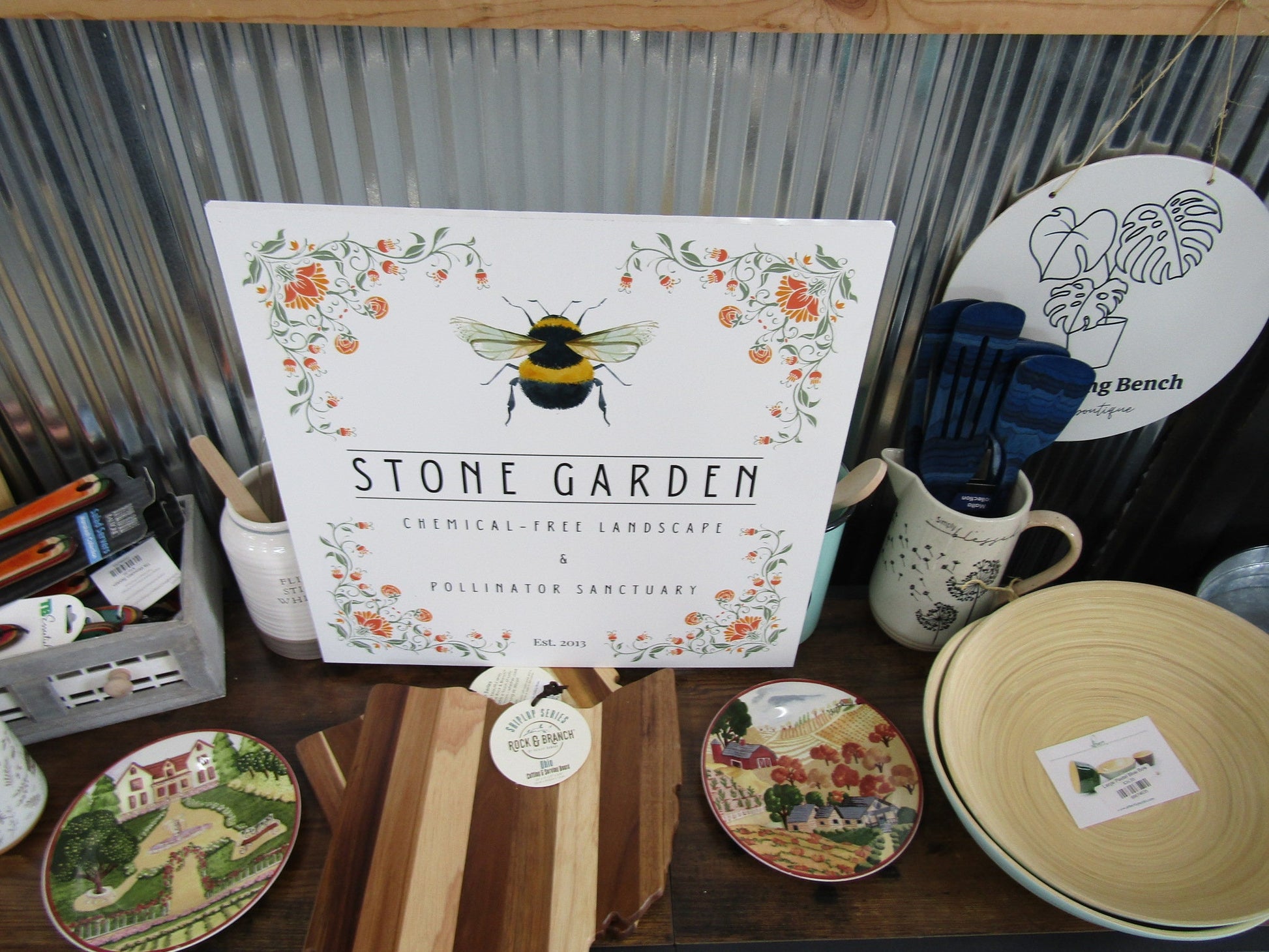 Bee Garden Small Business Sign Logo Your Actual Logo Square Hanging Sign Booth Custom Square Personalized Wall Art Color Wood Print