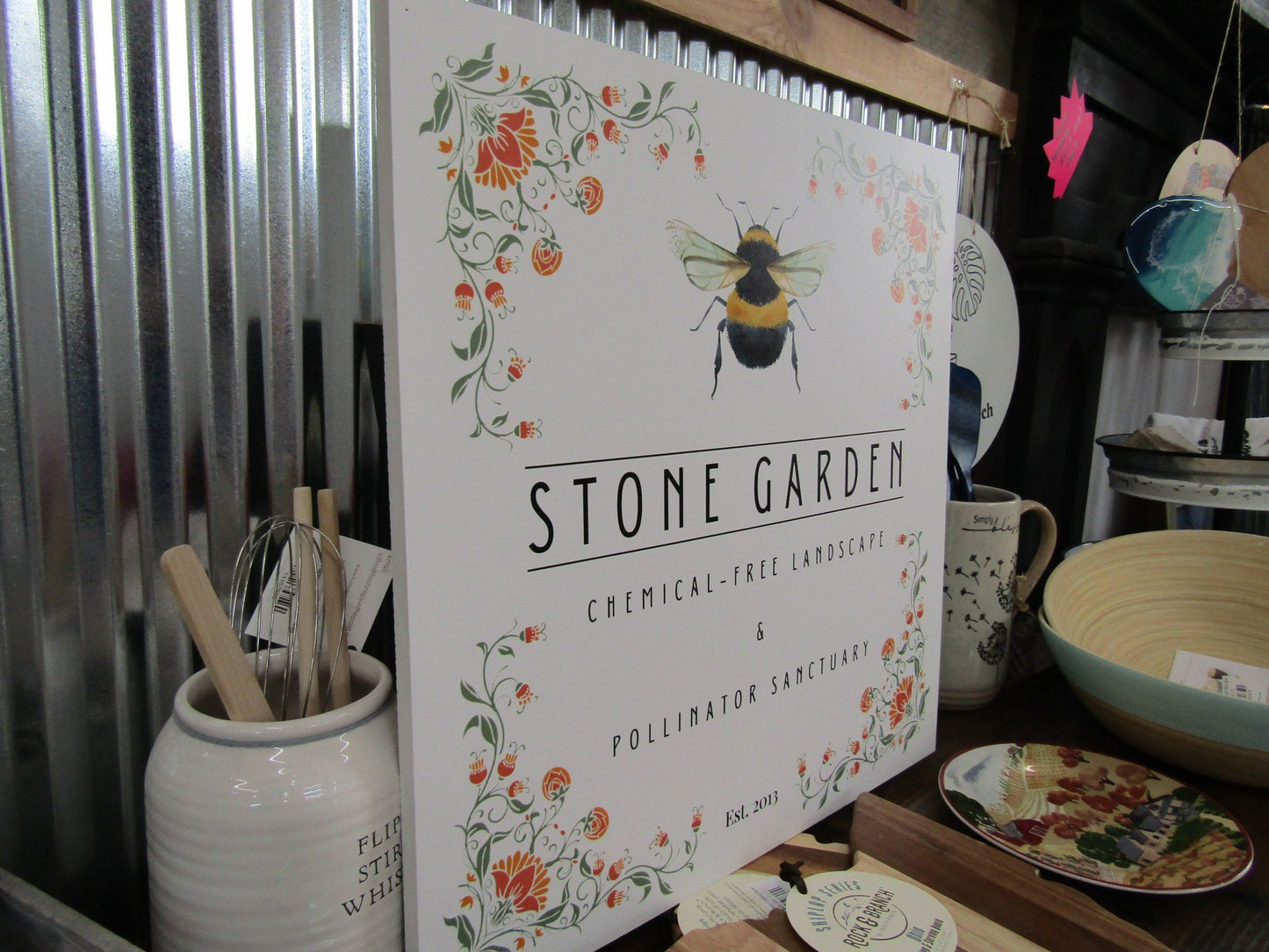 Bee Garden Small Business Sign Logo Your Actual Logo Square Hanging Sign Booth Custom Square Personalized Wall Art Color Wood Print