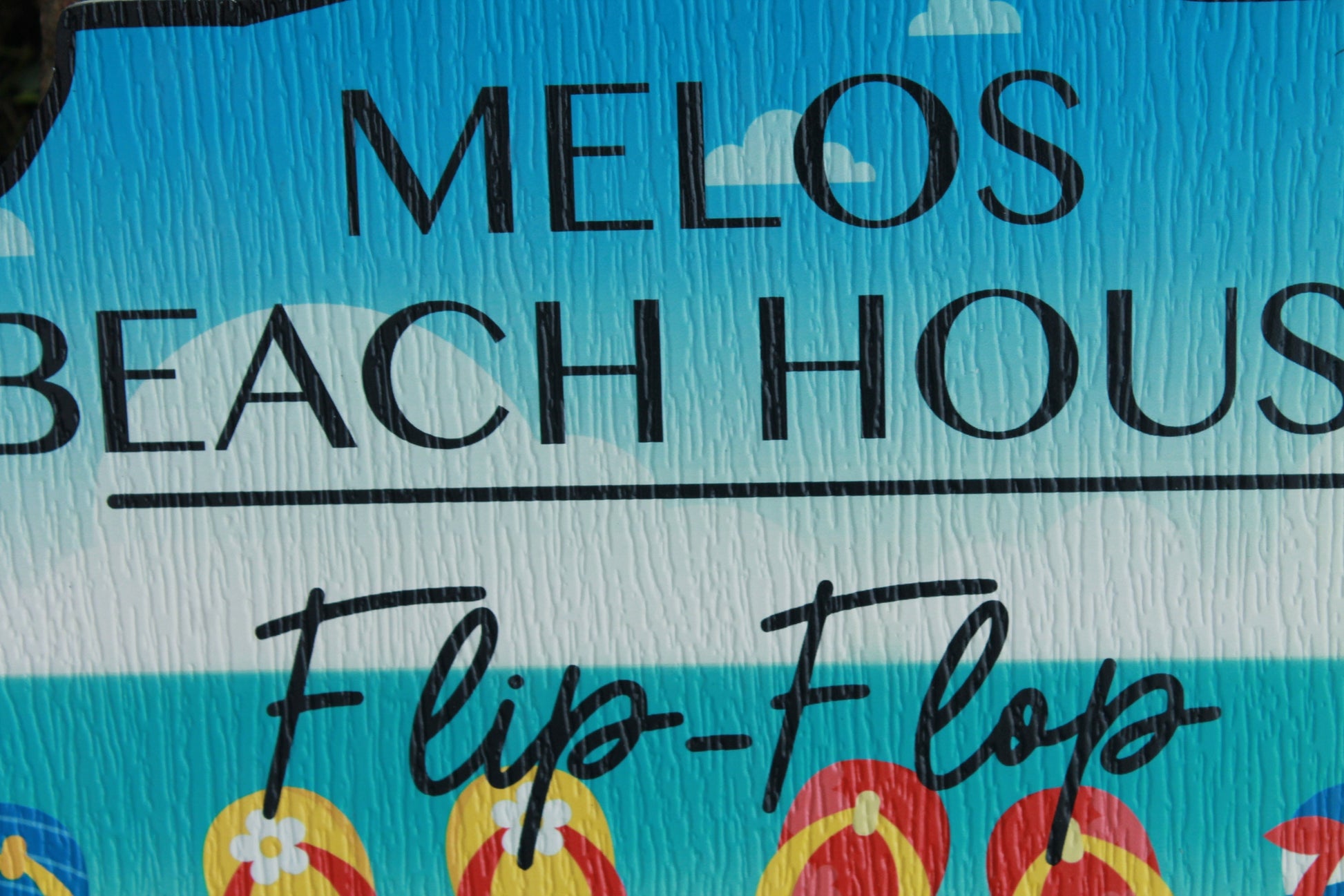 Custom Contour Cut Flip Flop Beach House Signage Weatherproof Textured Fade Resistant Printed Image PVC Material Sand Summer Sunshine