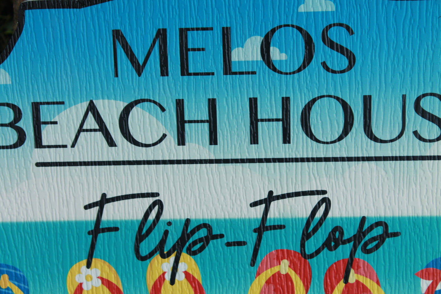 Custom Contour Cut Flip Flop Beach House Signage Weatherproof Textured Fade Resistant Printed Image PVC Material Sand Summer Sunshine