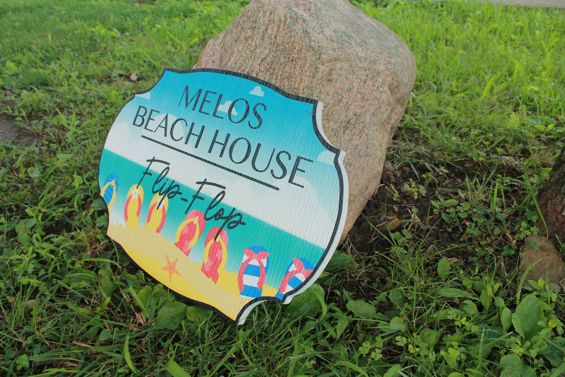 Custom Contour Cut Flip Flop Beach House Signage Weatherproof Textured Fade Resistant Printed Image PVC Material Sand Summer Sunshine