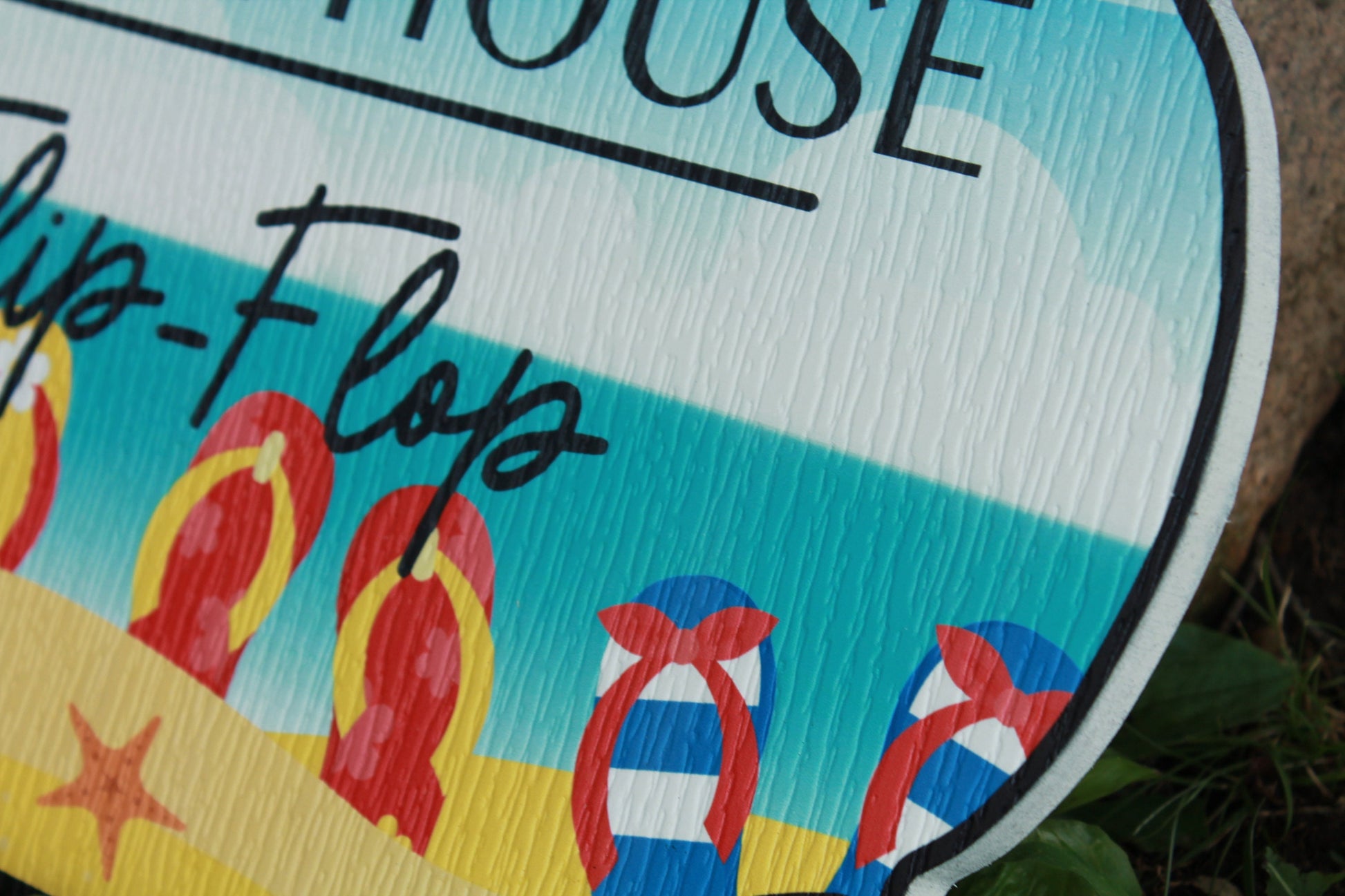 Custom Contour Cut Flip Flop Beach House Signage Weatherproof Textured Fade Resistant Printed Image PVC Material Sand Summer Sunshine
