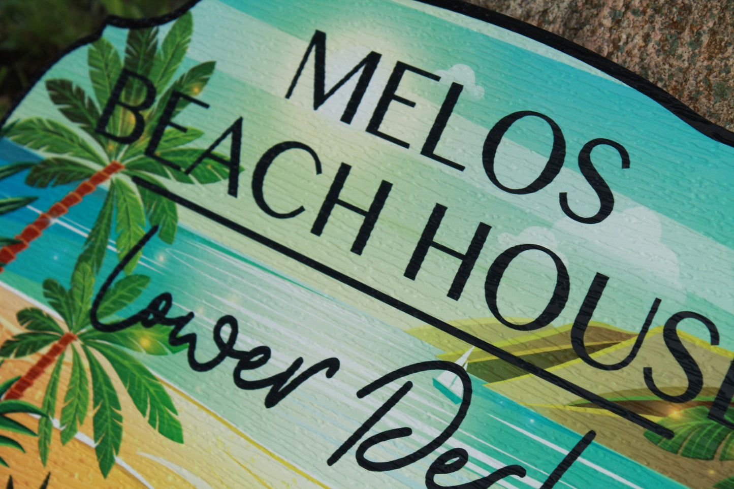 Island Beach Lower Deck BNB Palm Trees Summer Nautical Textured Contour PVC Weather Waterproof Fade Resistant Uv Ink Outdoor Vacation Home