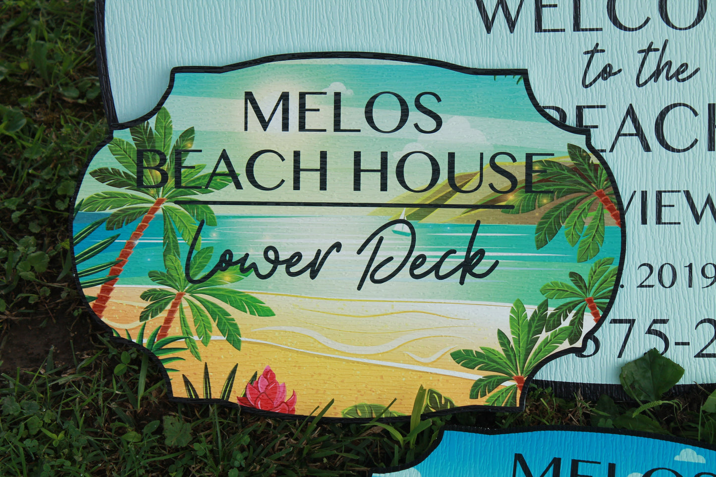 Island Beach Lower Deck BNB Palm Trees Summer Nautical Textured Contour PVC Weather Waterproof Fade Resistant Uv Ink Outdoor Vacation Home