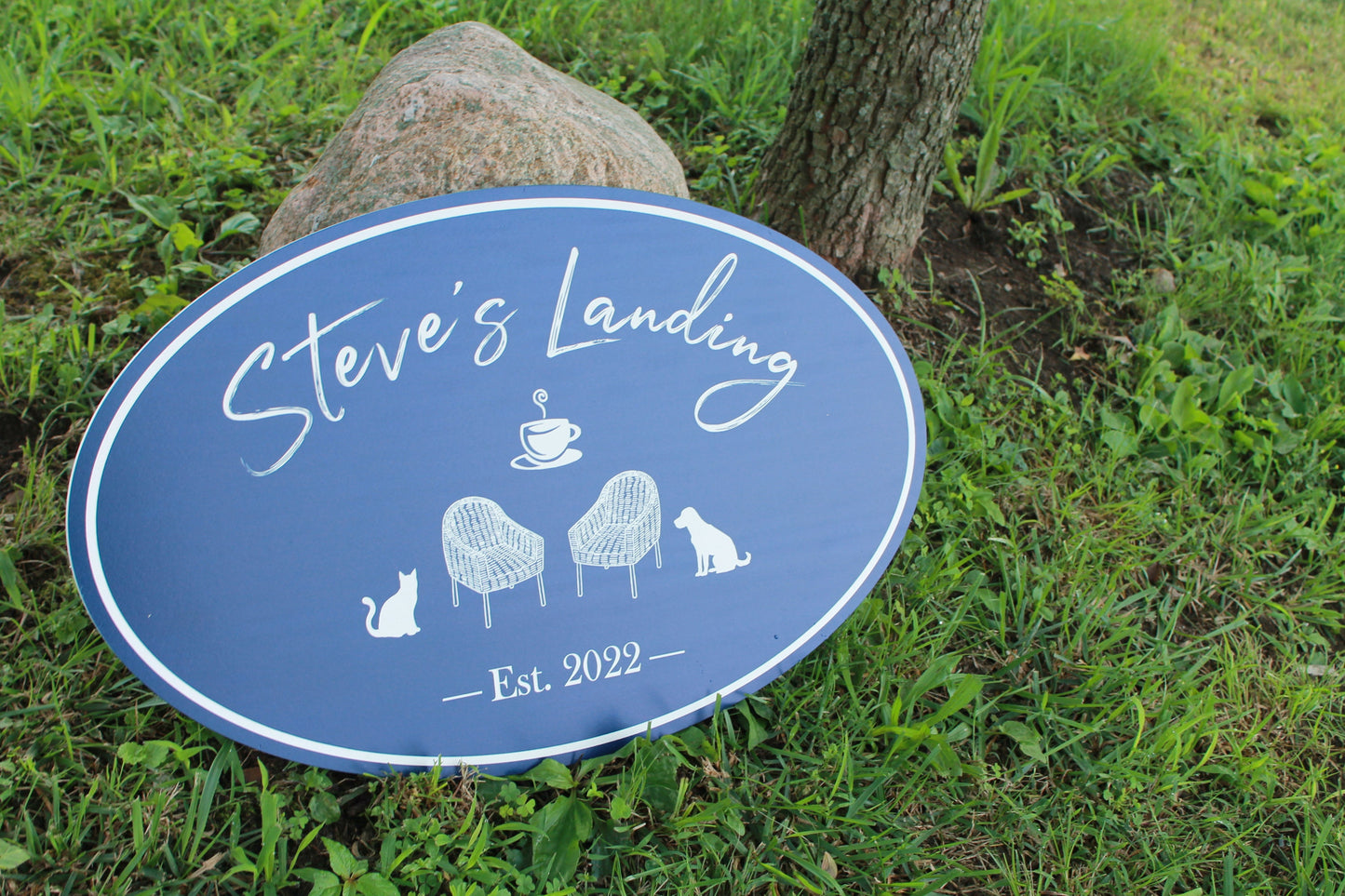 Oval PVC Weatherproof Sign Custom Plastic Smooth Personalized Beach House Lake House Get Away Great Outdoor Signage Landing Relax