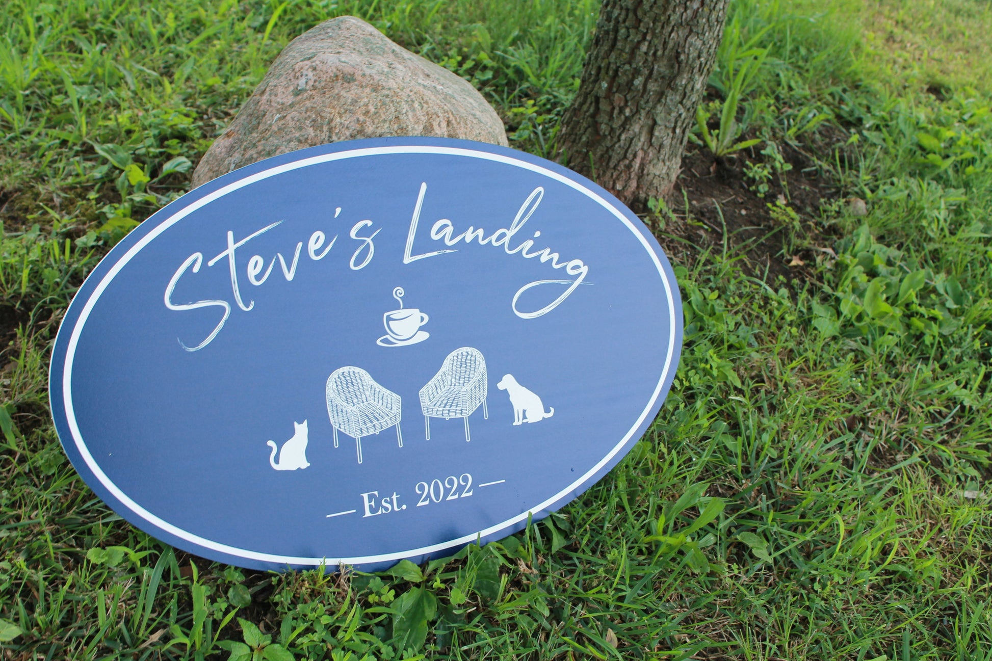 Oval PVC Weatherproof Sign Custom Plastic Smooth Personalized Beach House Lake House Get Away Great Outdoor Signage Landing Relax