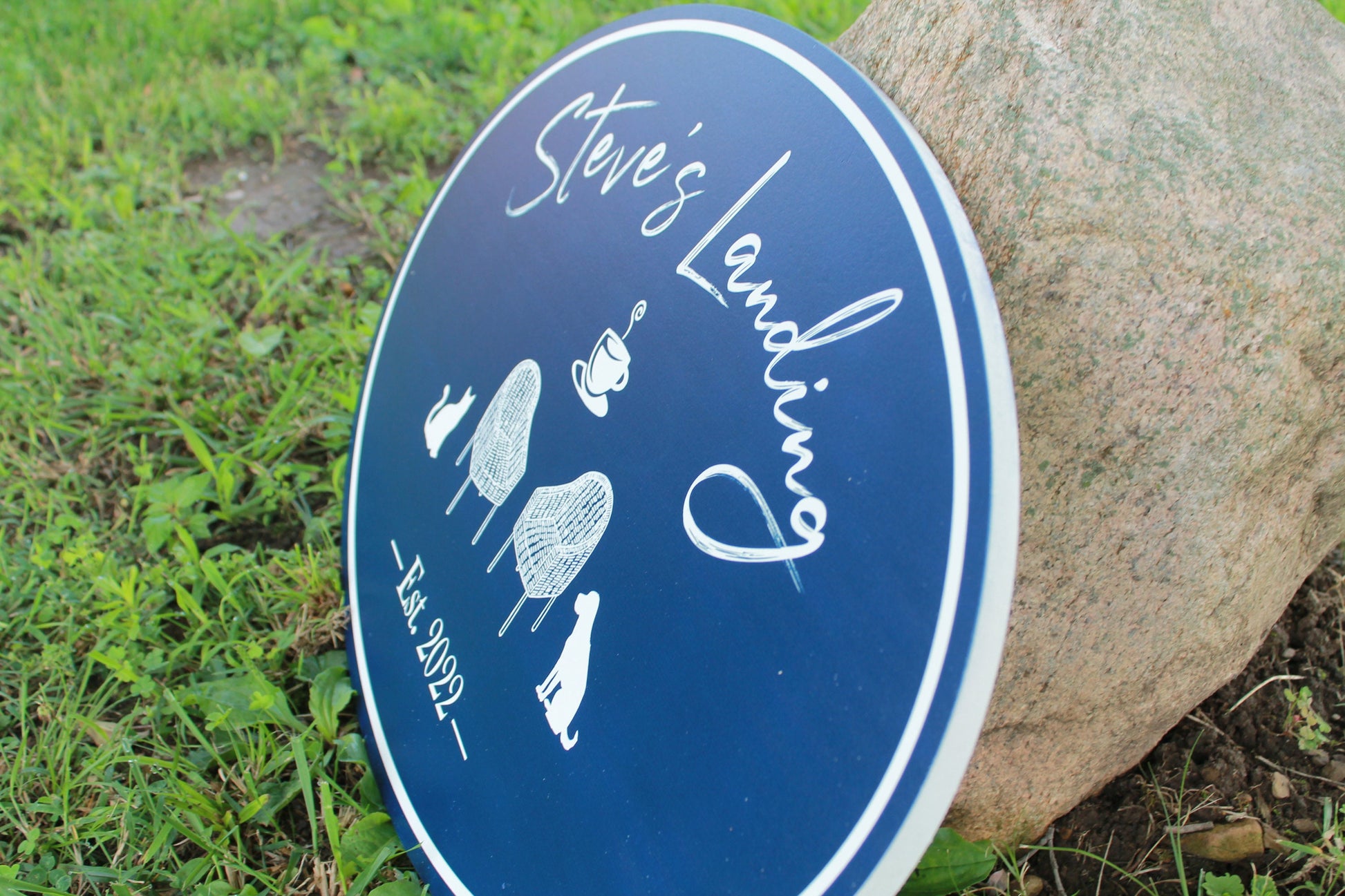 Oval PVC Weatherproof Sign Custom Plastic Smooth Personalized Beach House Lake House Get Away Great Outdoor Signage Landing Relax